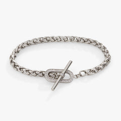 Wheat Chain Pavé Crystal Toggle Bracelet Stainless Steel Silver | Alex and Ani