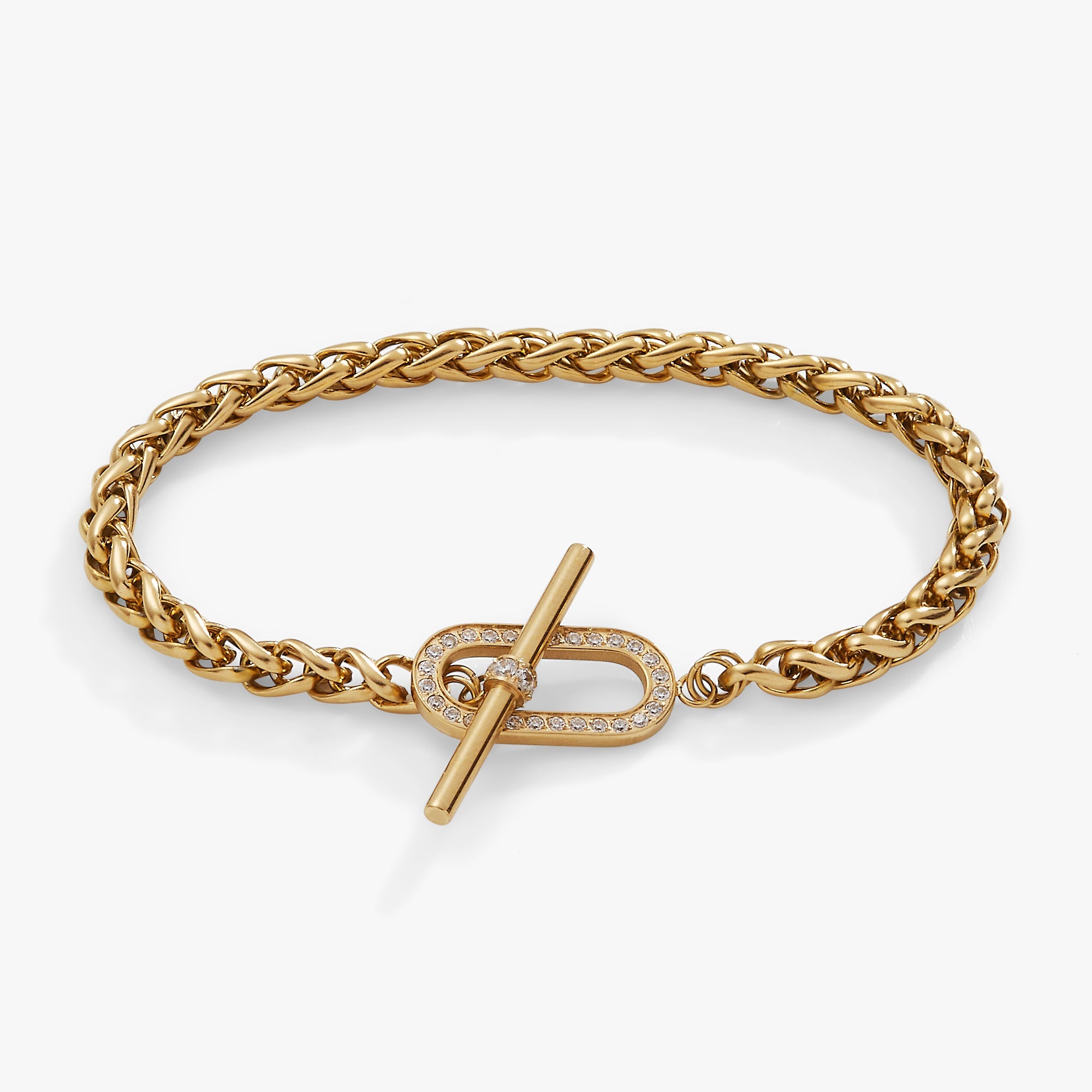 Wheat Chain Pavé Crystal Toggle Bracelet Stainless Steel Silver | Alex and Ani