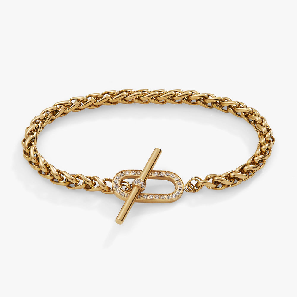 Wheat Chain Pavé Crystal Toggle Bracelet Stainless Steel Silver | Alex and Ani