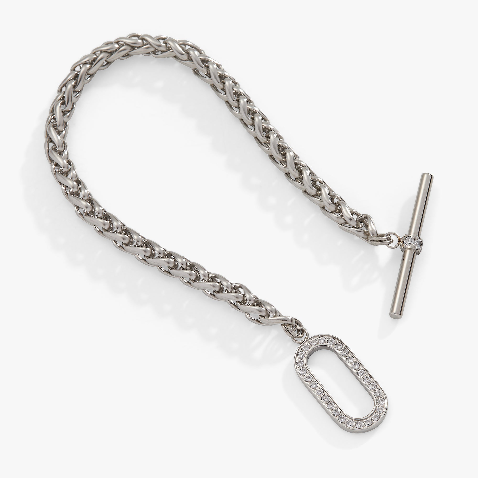 Wheat Chain Pavé Crystal Toggle Bracelet Stainless Steel Silver | Alex and Ani