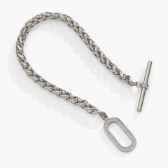 Wheat Chain Pavé Crystal Toggle Bracelet Stainless Steel Silver | Alex and Ani