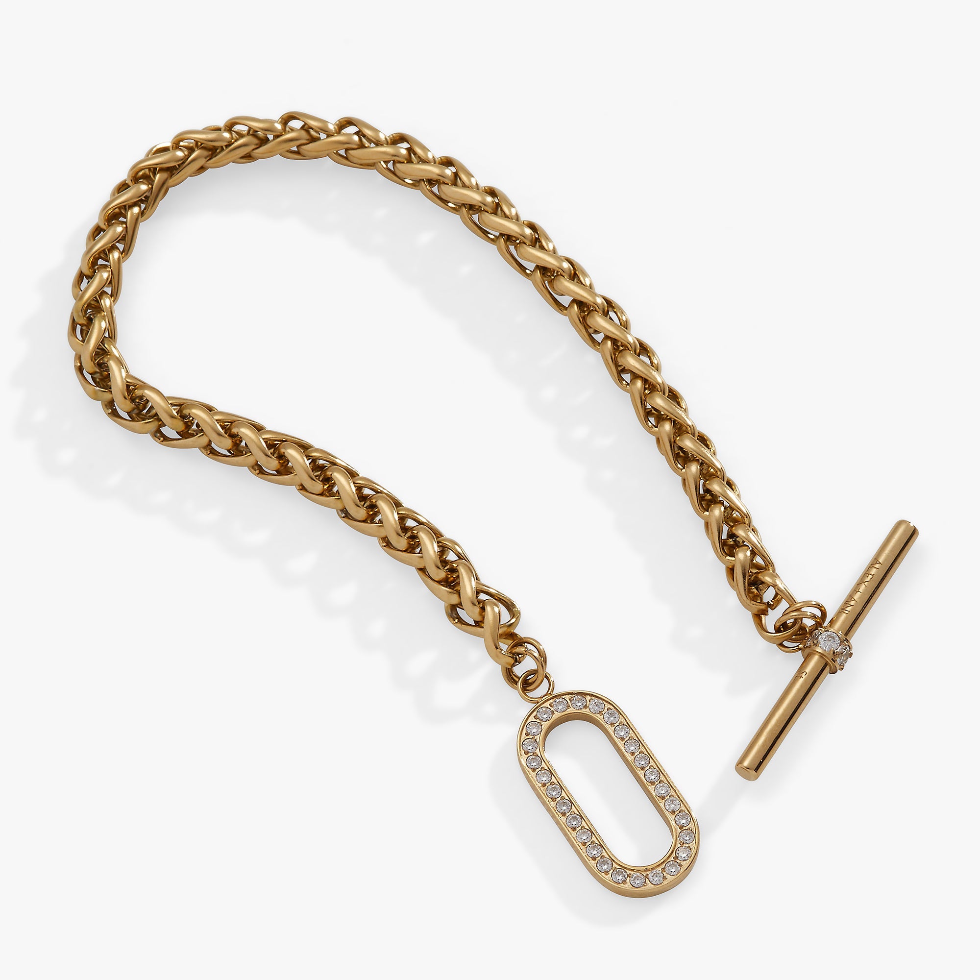 Wheat Chain Pavé Crystal Toggle Bracelet Stainless Steel Silver | Alex and Ani
