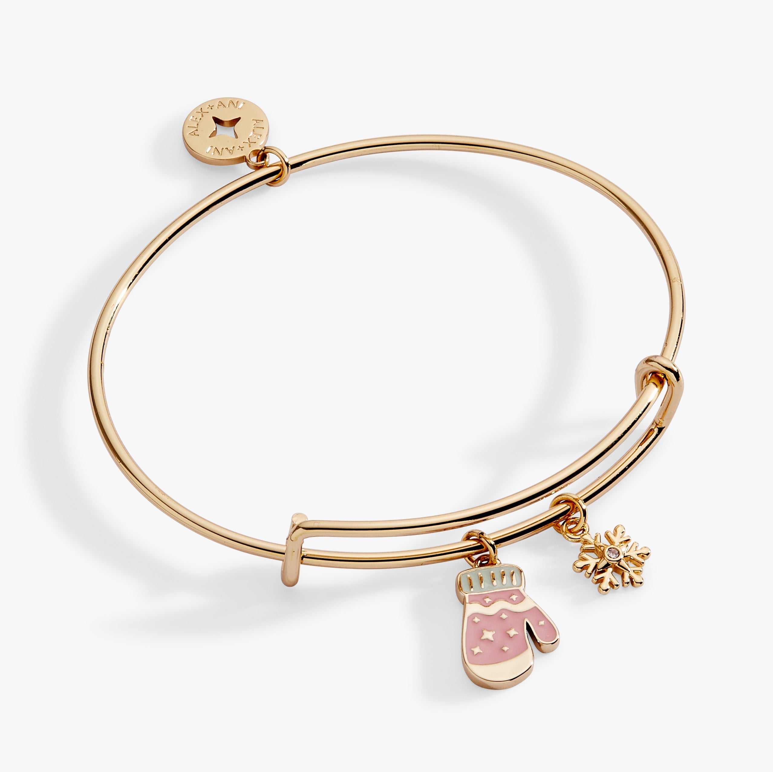 Winter Wonderland Mitten Duo Charm Bangle Gold | Alex and Ani