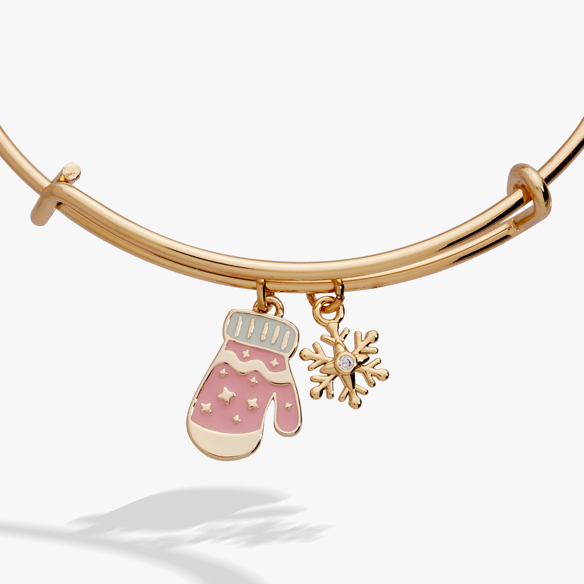 Winter Wonderland Mitten Duo Charm Bangle Gold | Alex and Ani