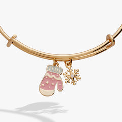 Winter Wonderland Mitten Duo Charm Bangle Gold | Alex and Ani
