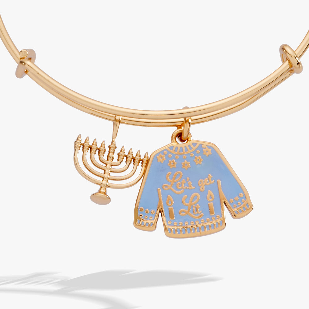 Hanukkah 'Let's get Lit" Ugly Sweater Bangle Gold | Alex and Ani