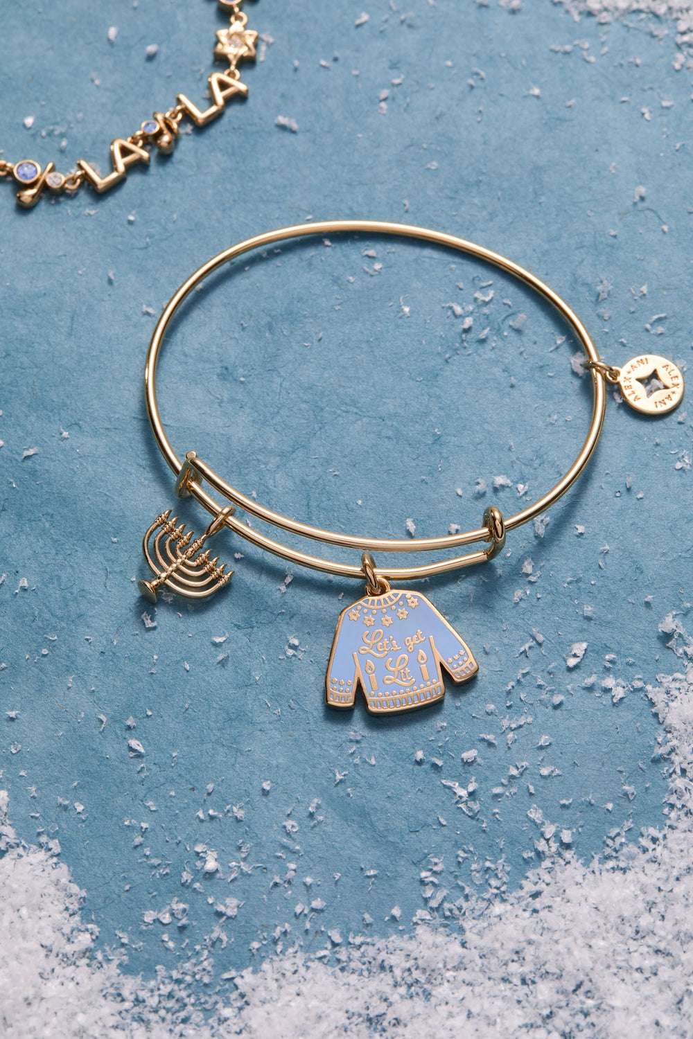 Hanukkah 'Let's get Lit" Ugly Sweater Bangle Gold | Alex and Ani