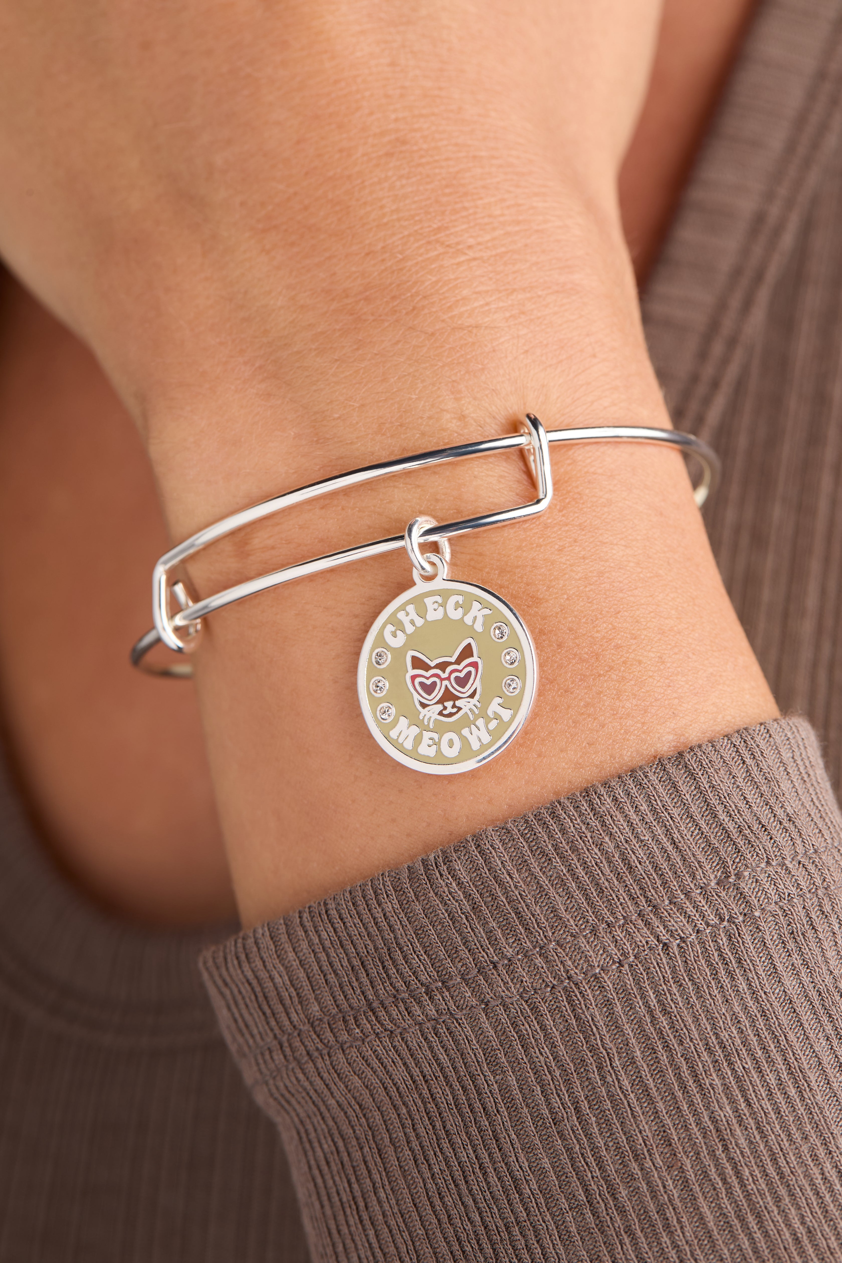 Check Meow-T Charm Bangle Silver | Alex and Ani