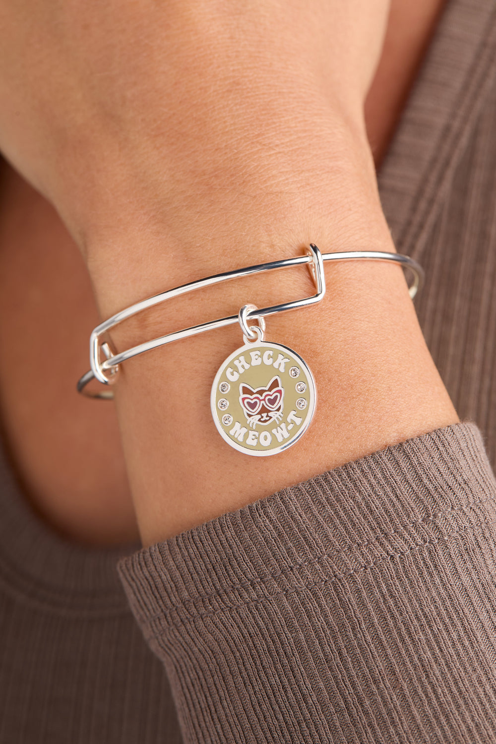 Check Meow-T Charm Bangle Silver | Alex and Ani