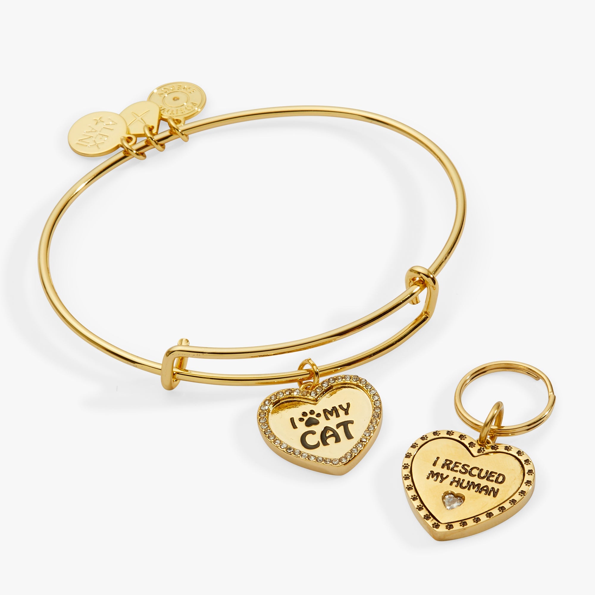 I Love My Cat Bangle & Charm, Set of 2 Gold | Alex and Ani