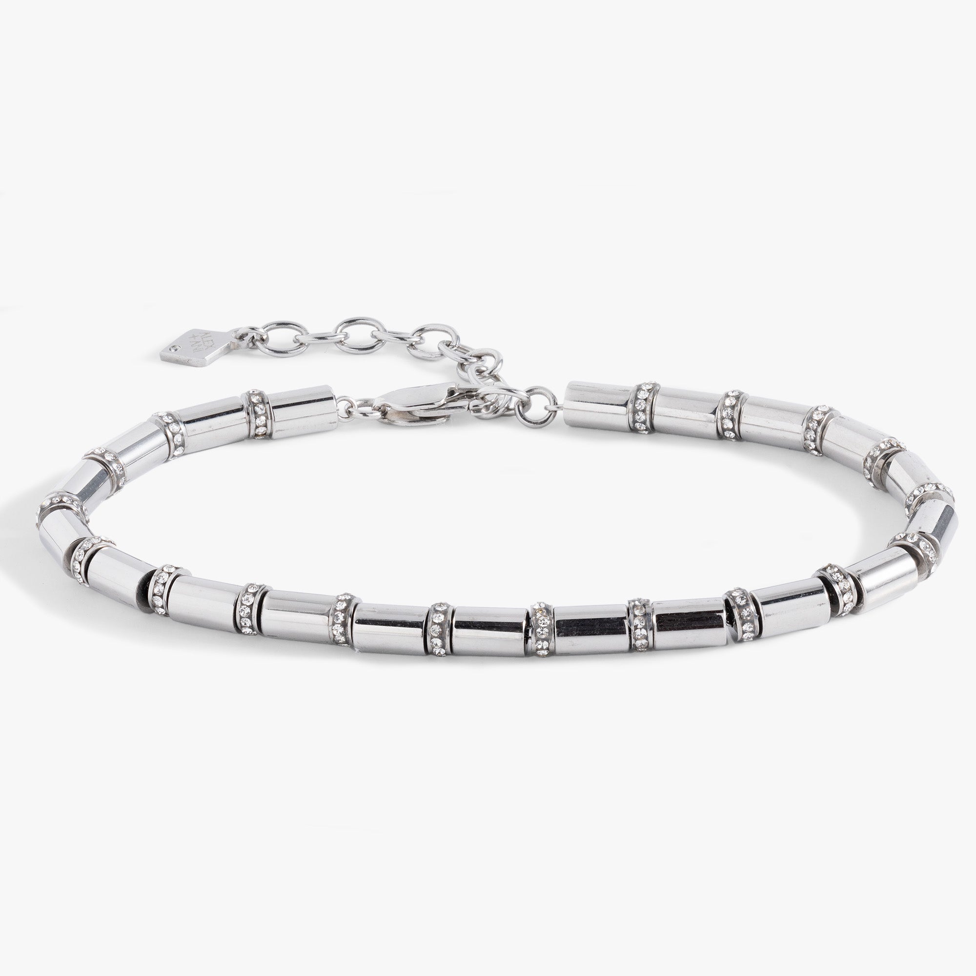Tube Bead and Crystal Chain Bracelet Stainless Steel Gold | Alex and Ani