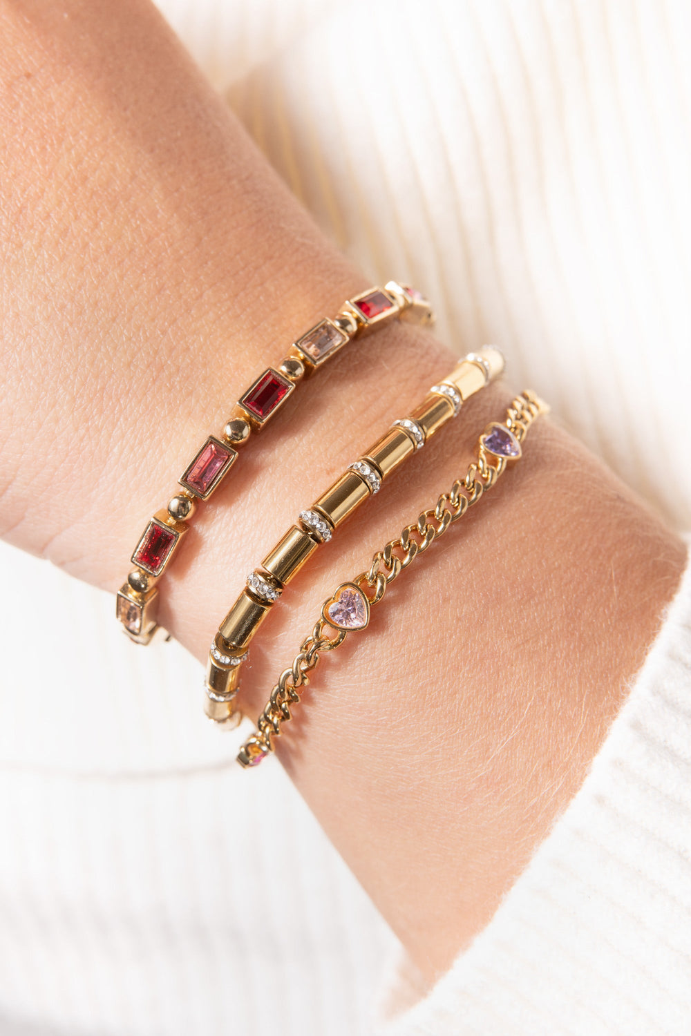 Tube Bead and Crystal Chain Bracelet Stainless Steel Gold | Alex and Ani
