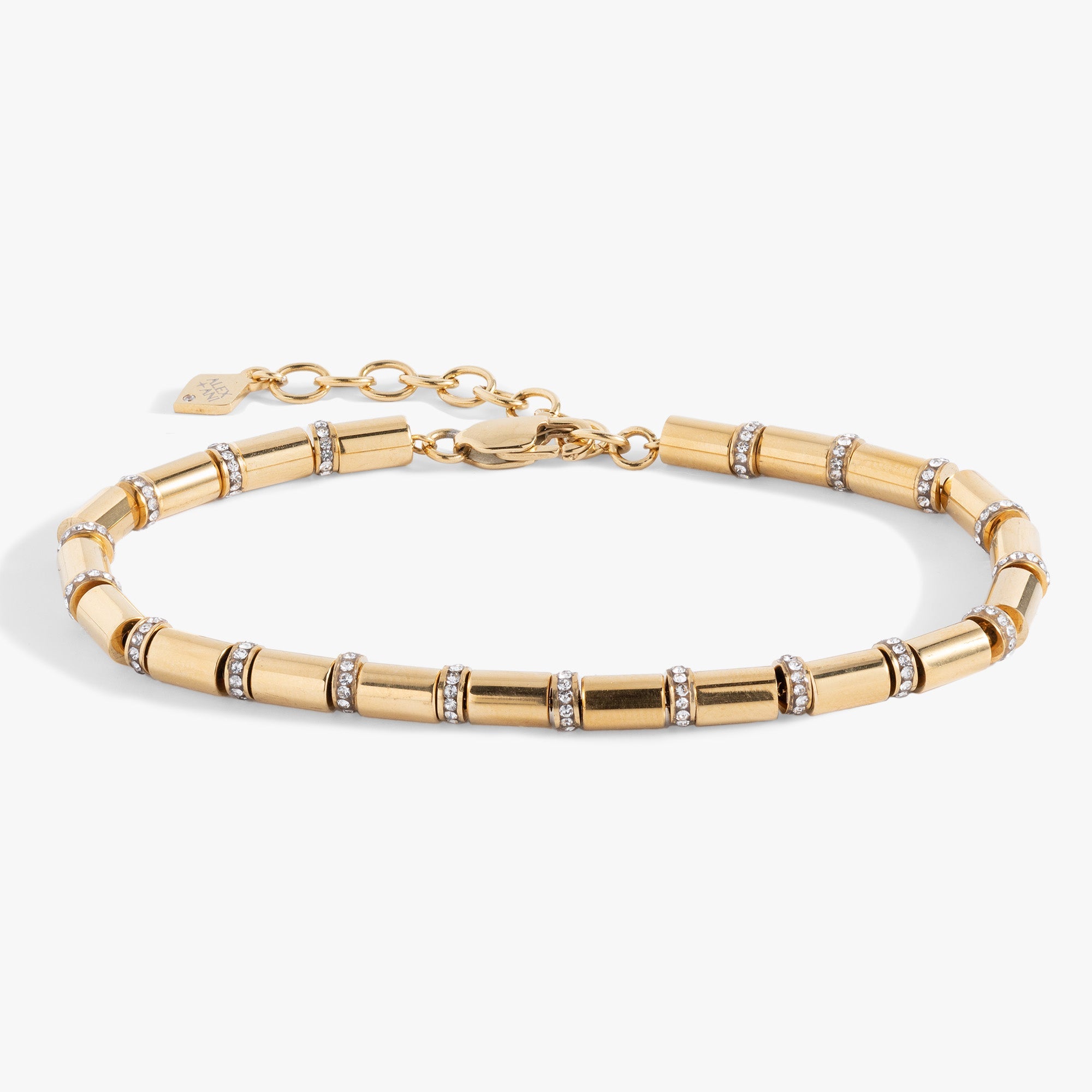 Tube Bead and Crystal Chain Bracelet Stainless Steel Gold | Alex and Ani