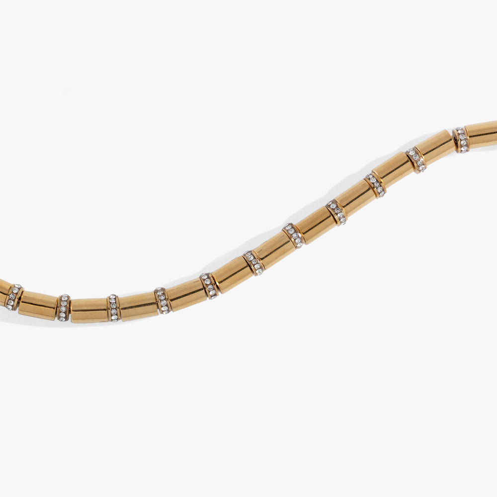 Tube Bead and Crystal Chain Bracelet Stainless Steel Gold | Alex and Ani