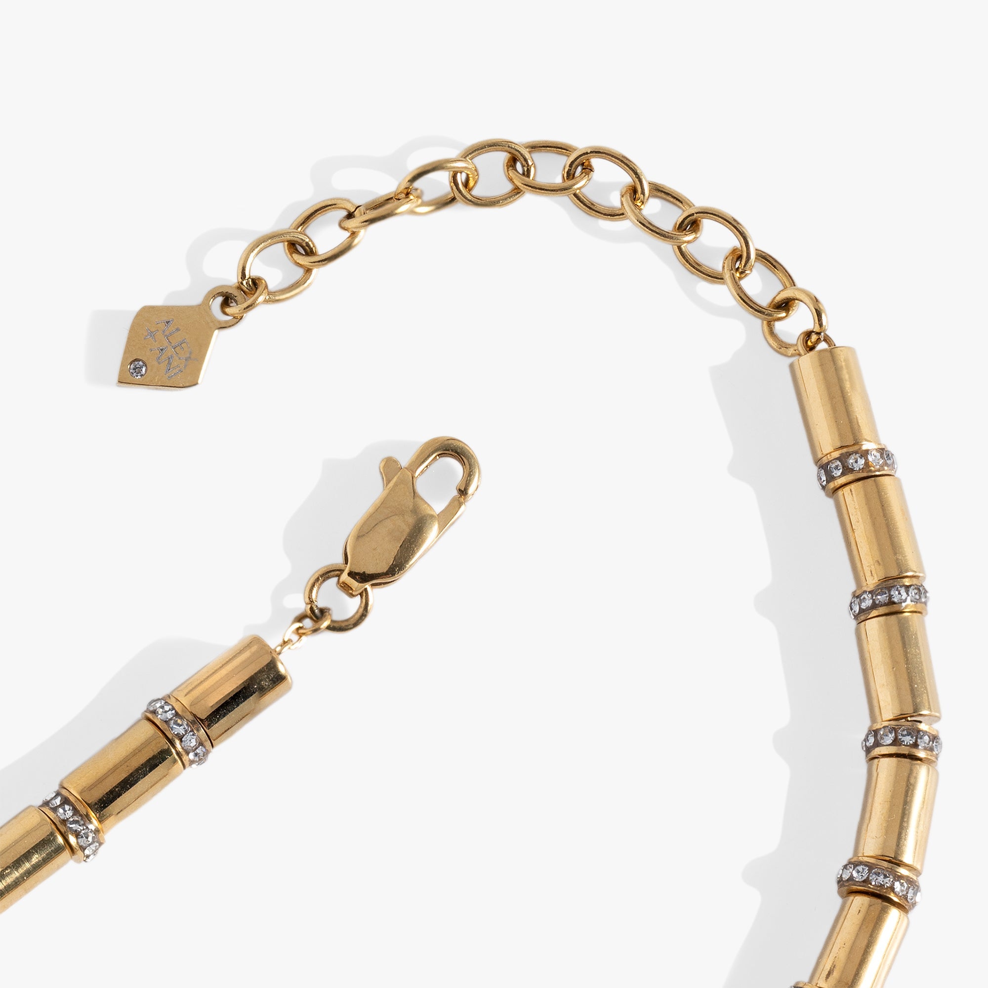 Tube Bead and Crystal Chain Bracelet Stainless Steel Gold | Alex and Ani