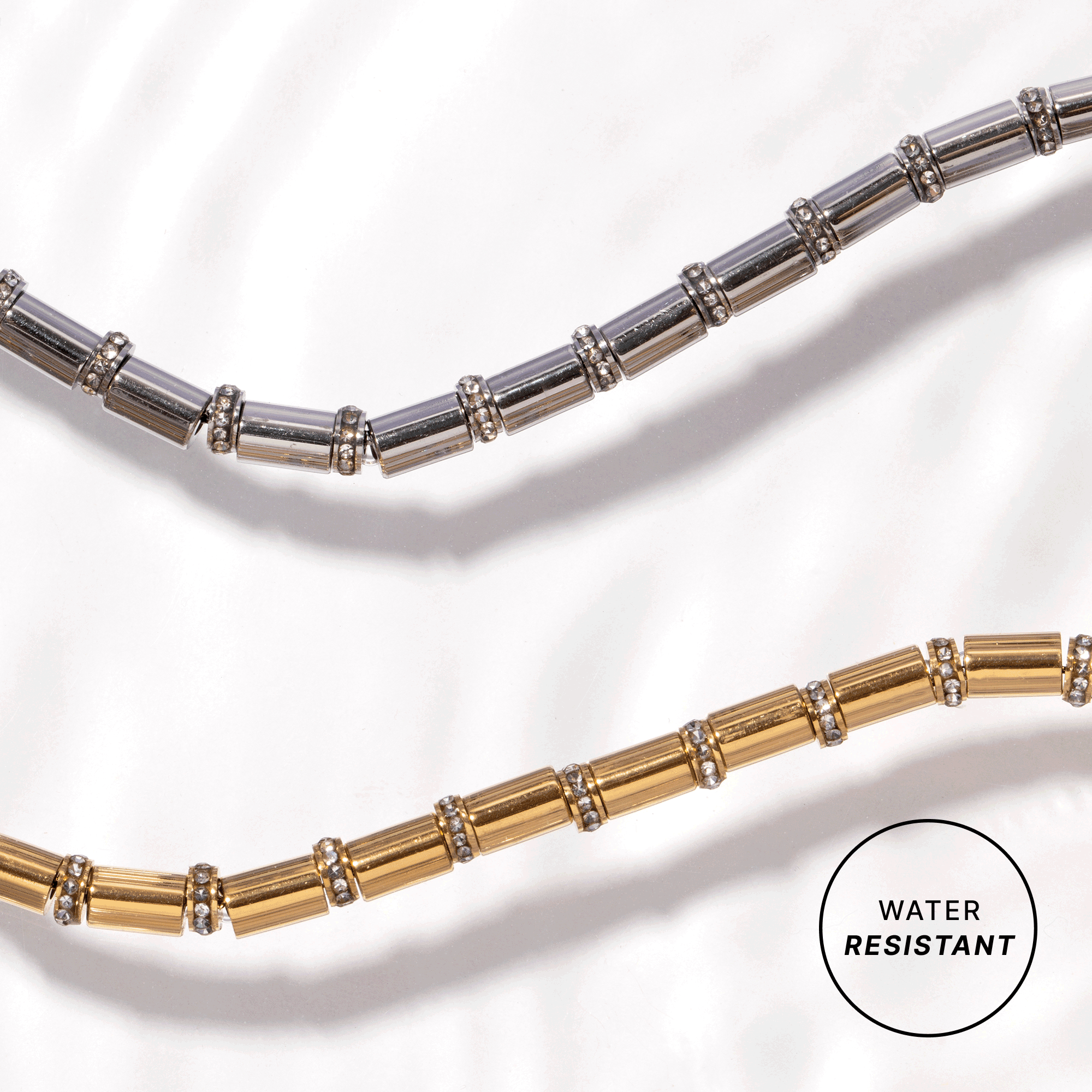 Tube Bead and Crystal Chain Bracelet Stainless Steel Gold | Alex and Ani