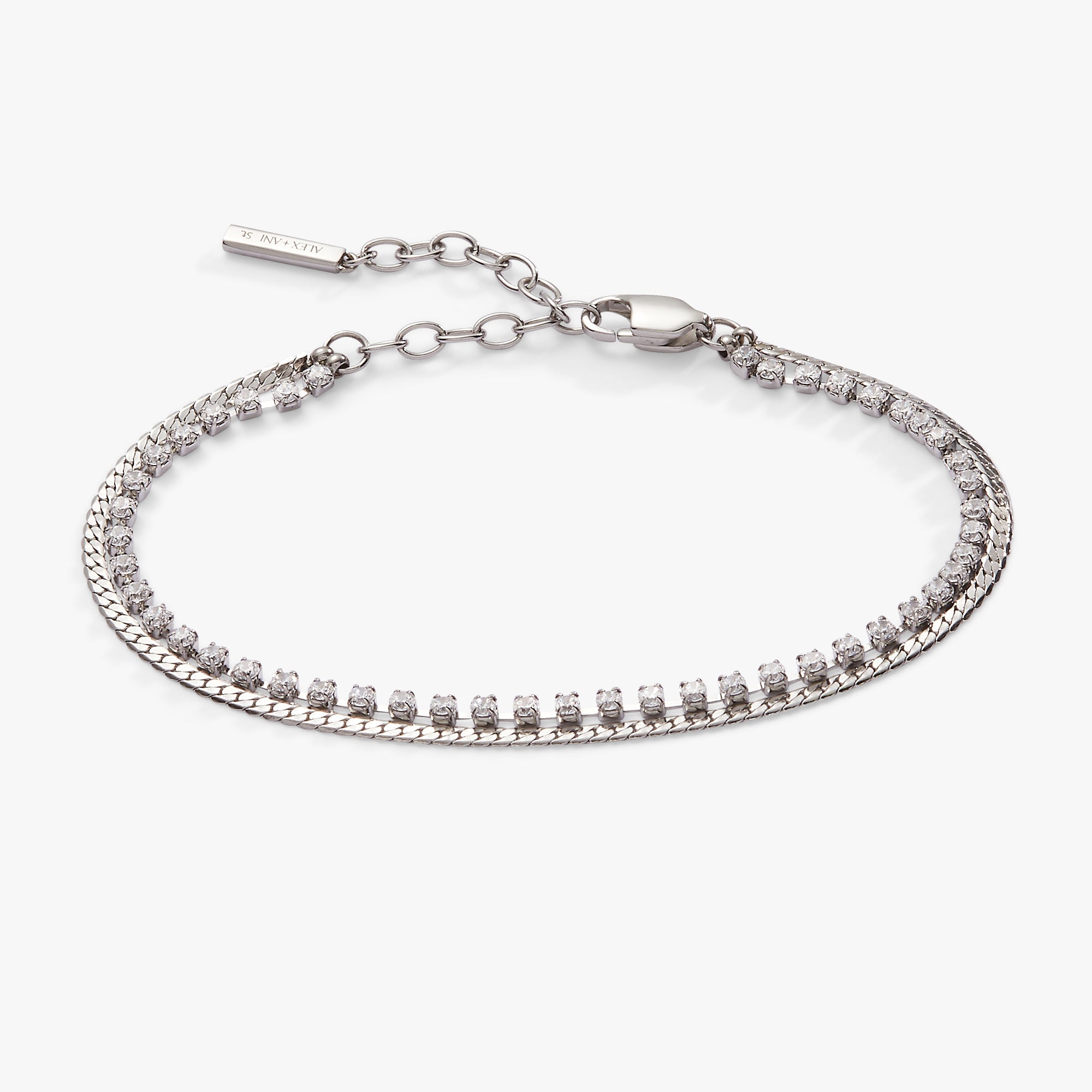 Double Strand Crystal Tennis Chain Bracelet Stainless Steel Gold | Alex and Ani