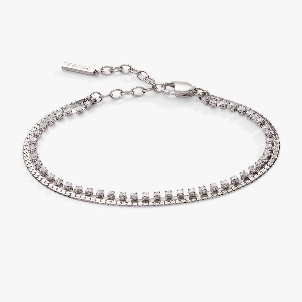 Double Strand Crystal Tennis Chain Bracelet Stainless Steel Gold | Alex and Ani