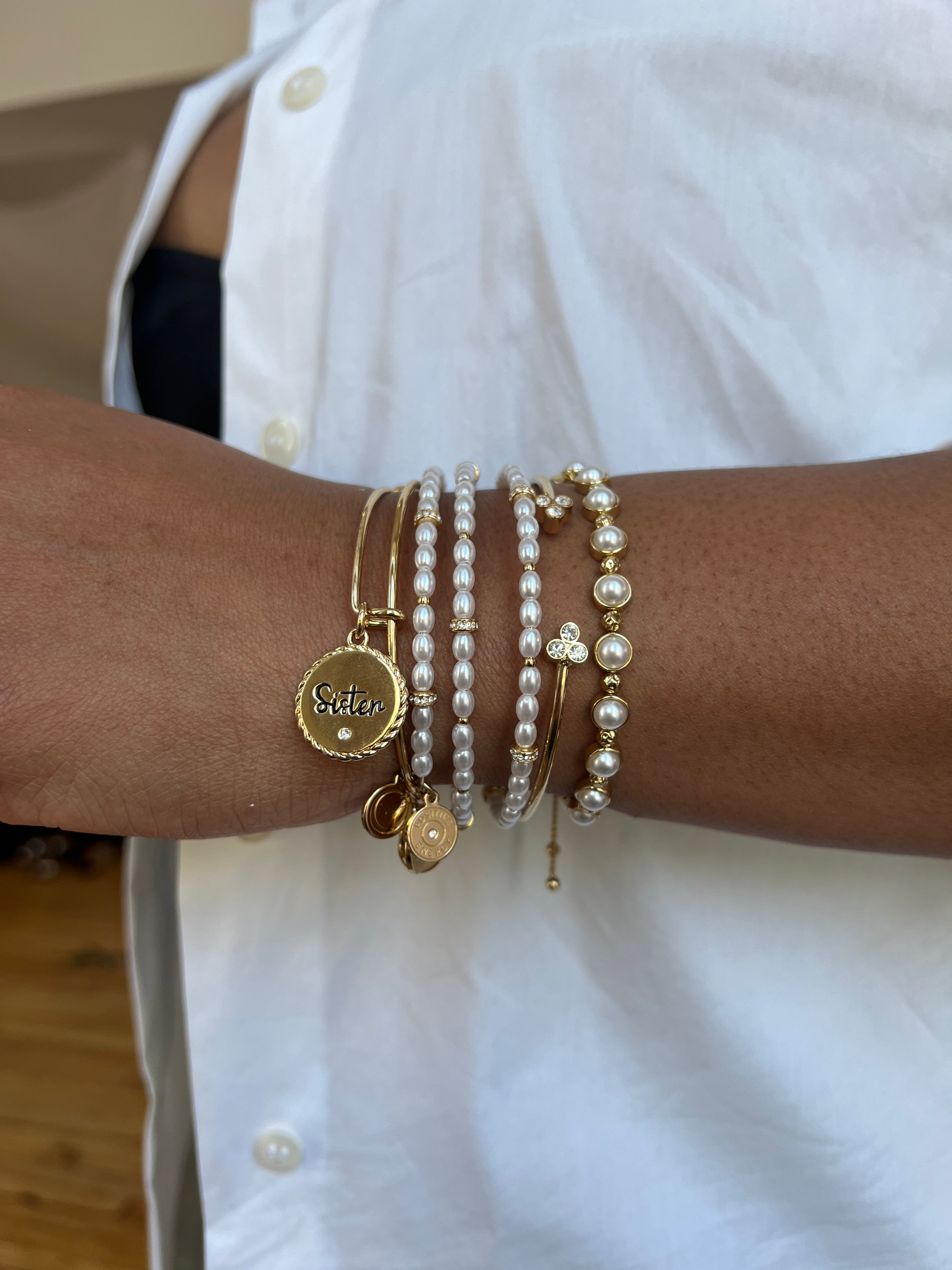 Freshwater Pearl Bracelet Stainless Steel Gold | Alex and Ani