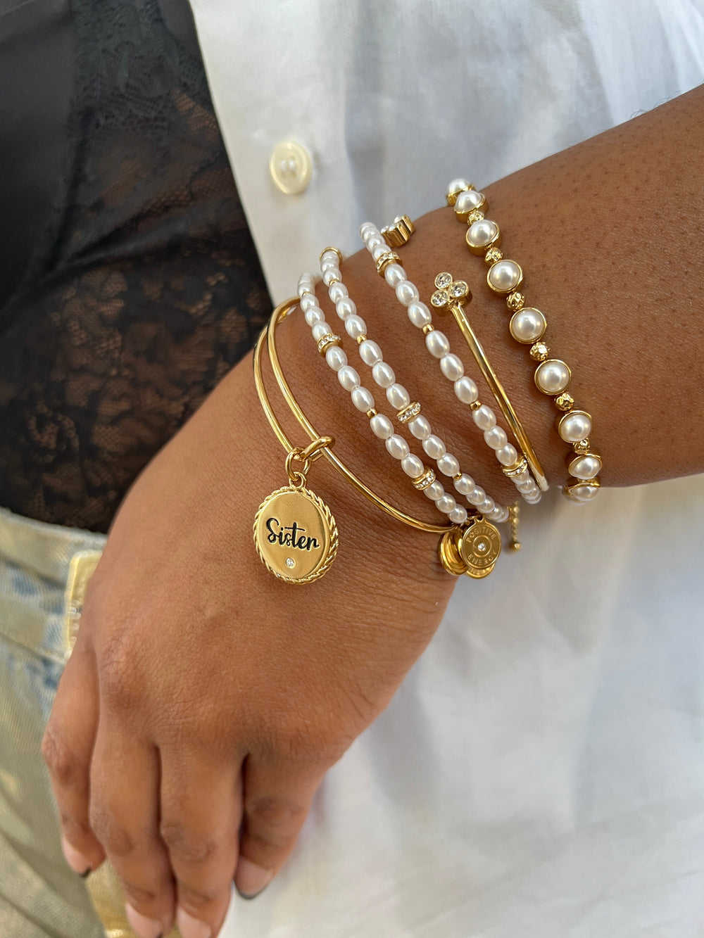 Freshwater Pearl Bracelet Stainless Steel Gold | Alex and Ani