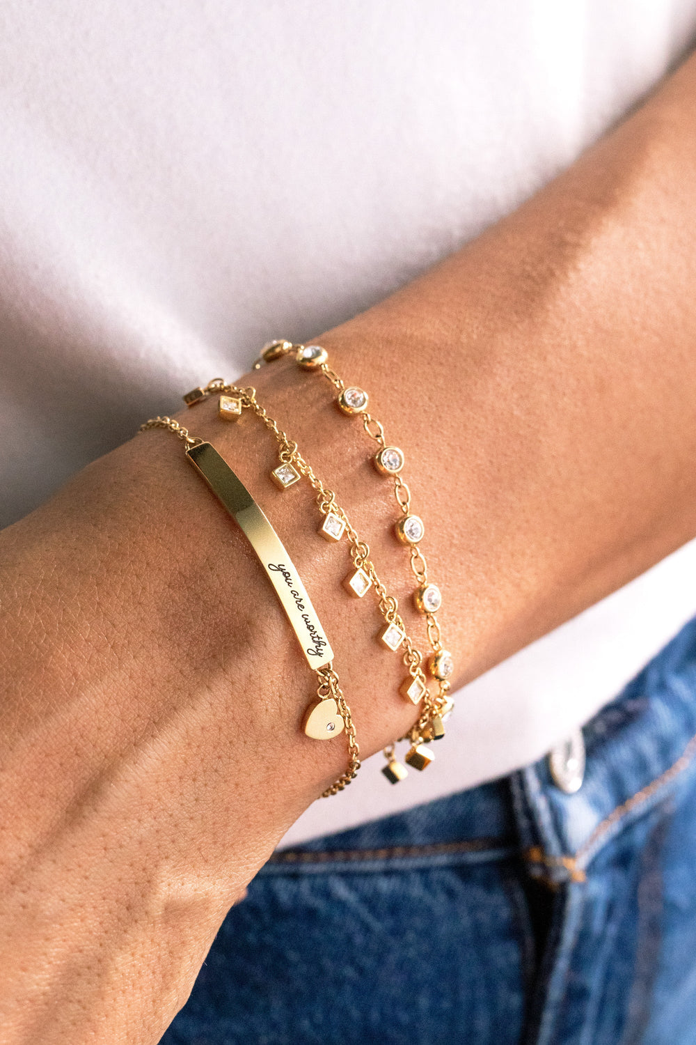 Crystal Pebble Chain Bracelet Stainless Steel Gold | Alex and Ani