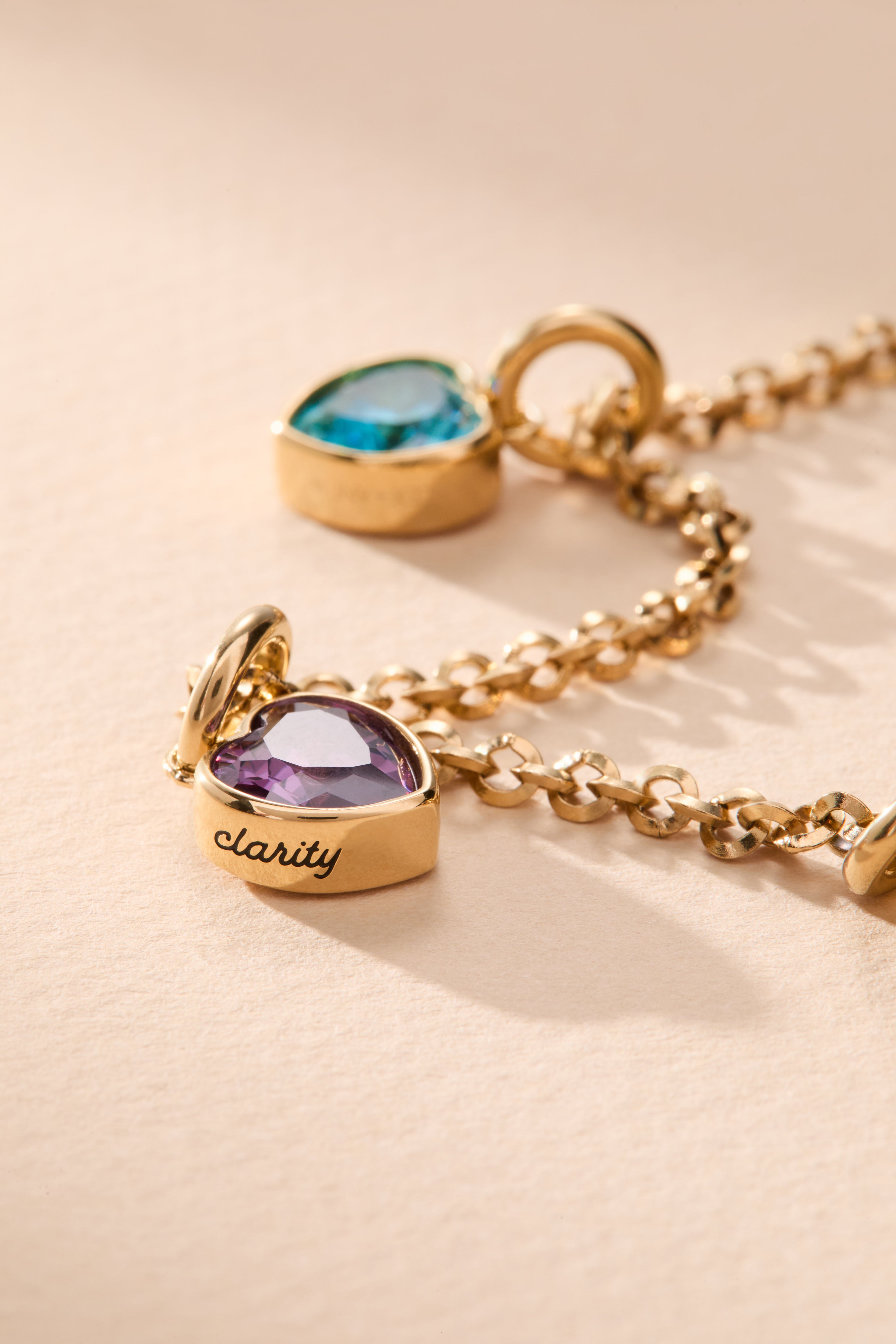 Clarity' Heart Birthstone Charm-FEB Stainless Steel Gold | Alex and Ani