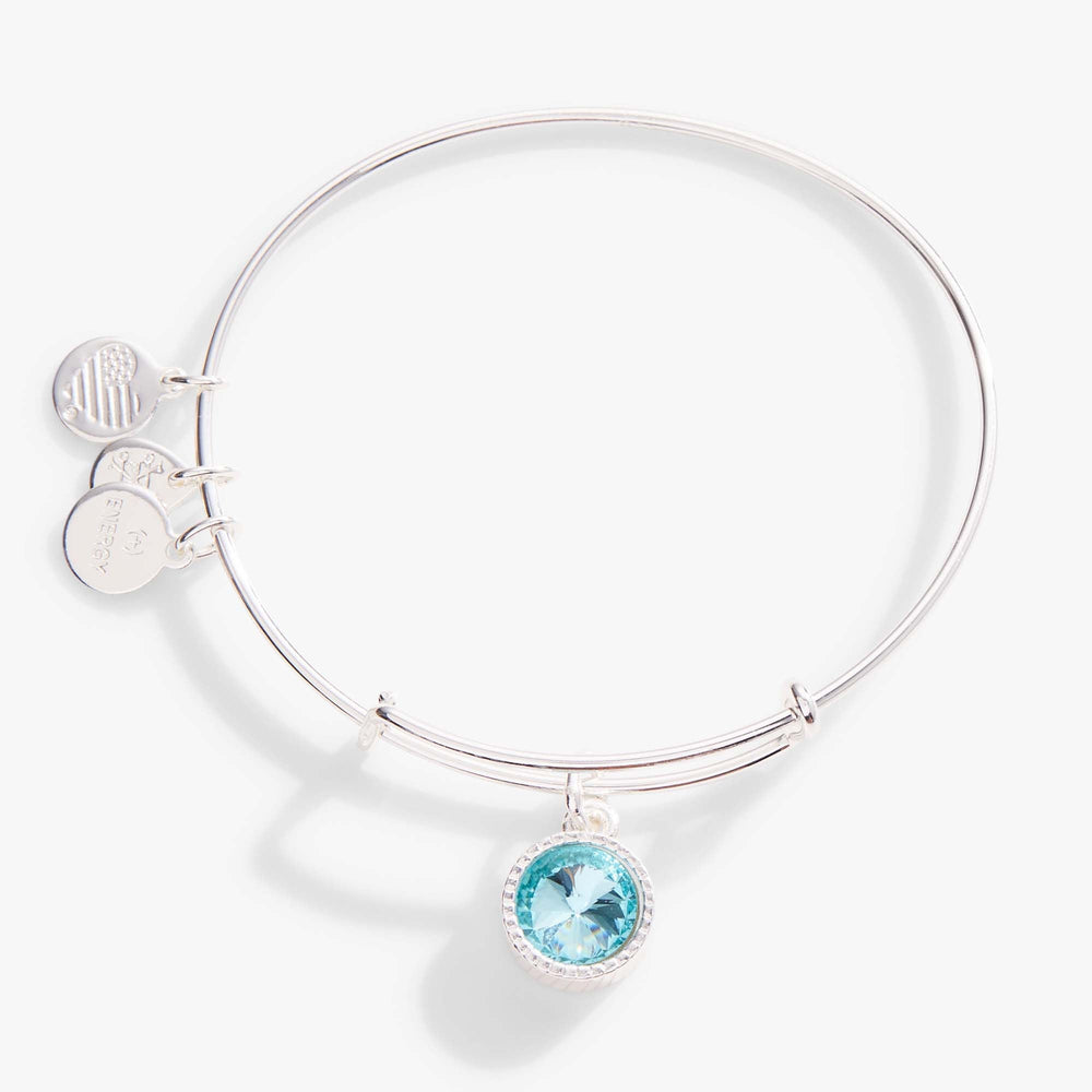 Aquamarine March Birthstone Charm Bangle Silver | Alex and Ani
