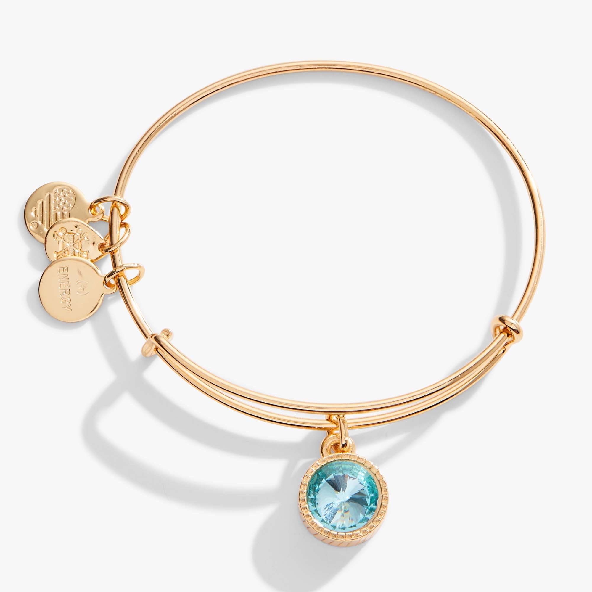 Aquamarine March Birthstone Charm Bangle Silver | Alex and Ani
