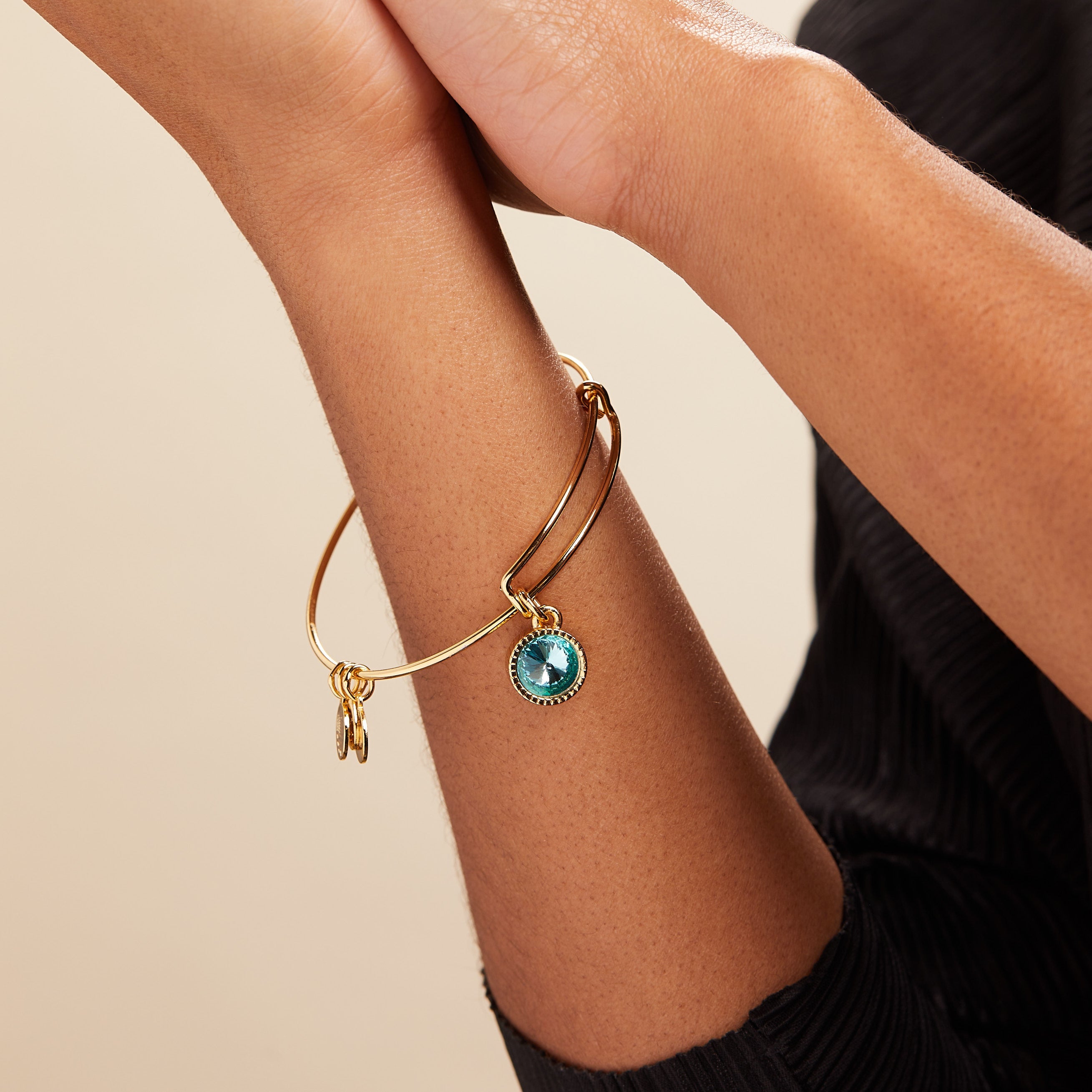 Aquamarine March Birthstone Charm Bangle Silver | Alex and Ani