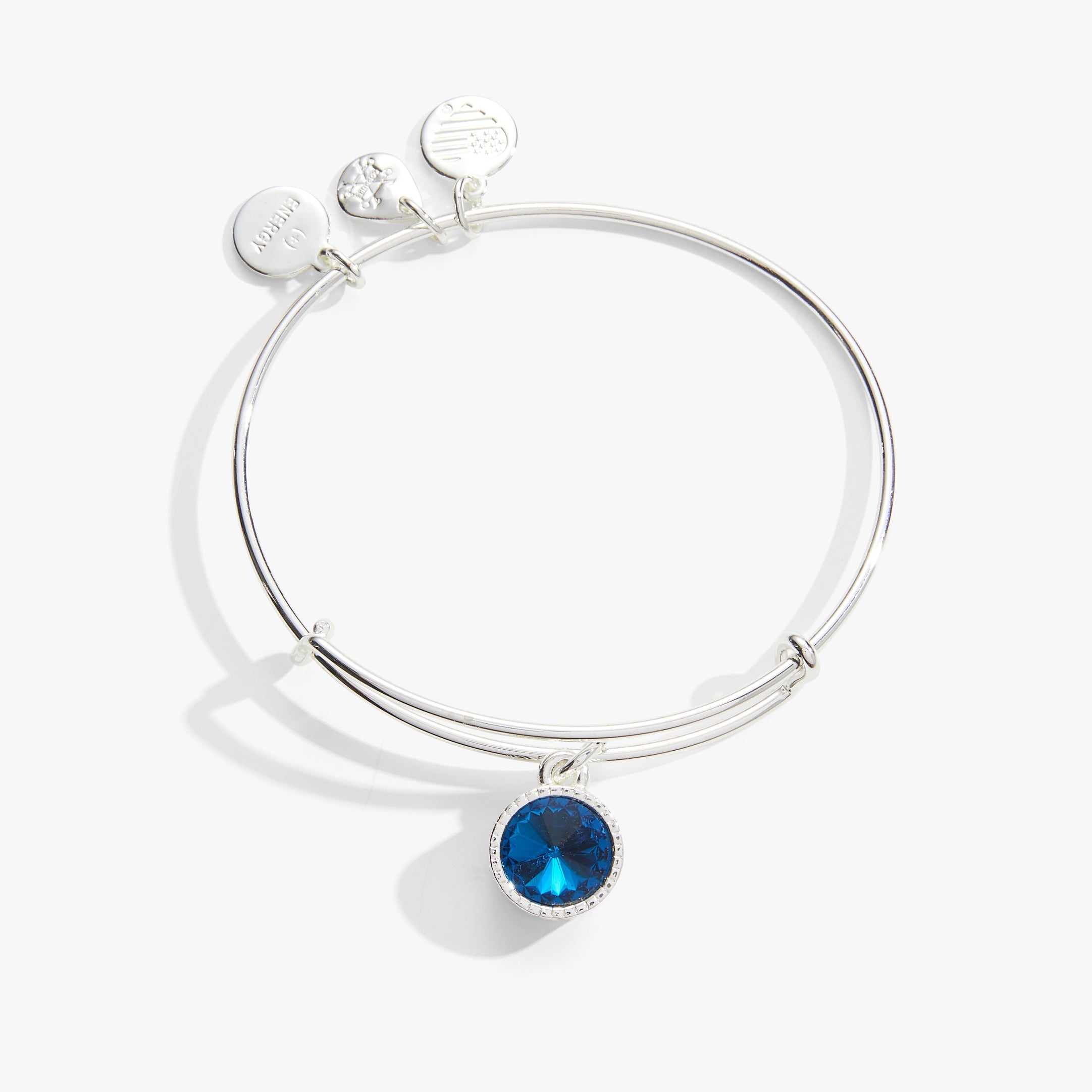 Blue Zircon December Birthstone Charm Bangle Silver | Alex and Ani