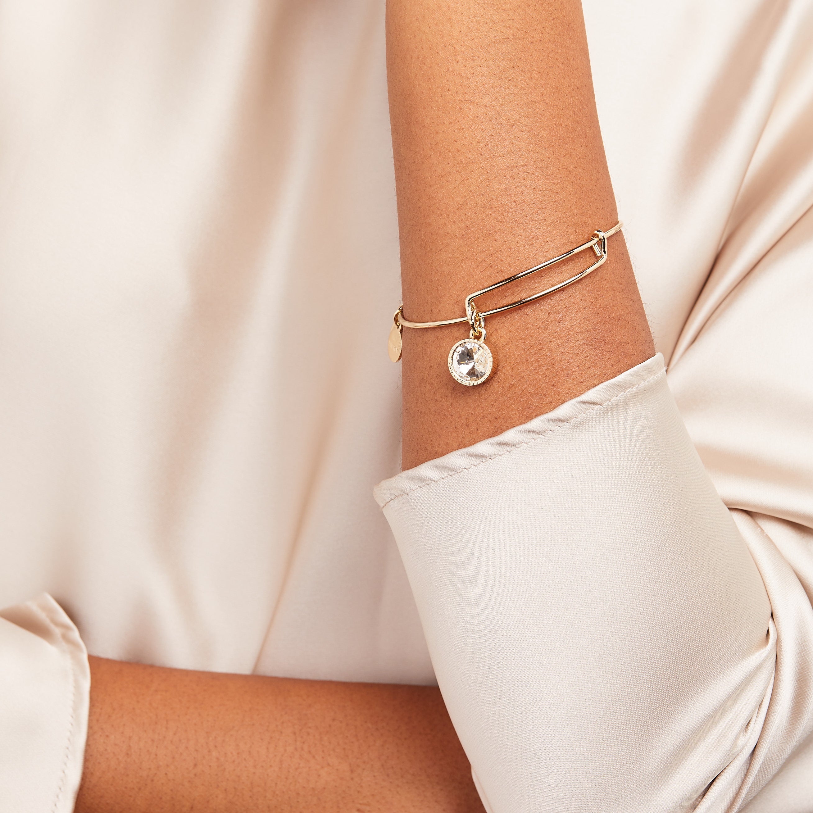 Clear Crystal April Birthstone Charm Bangle Gold | Alex and Ani