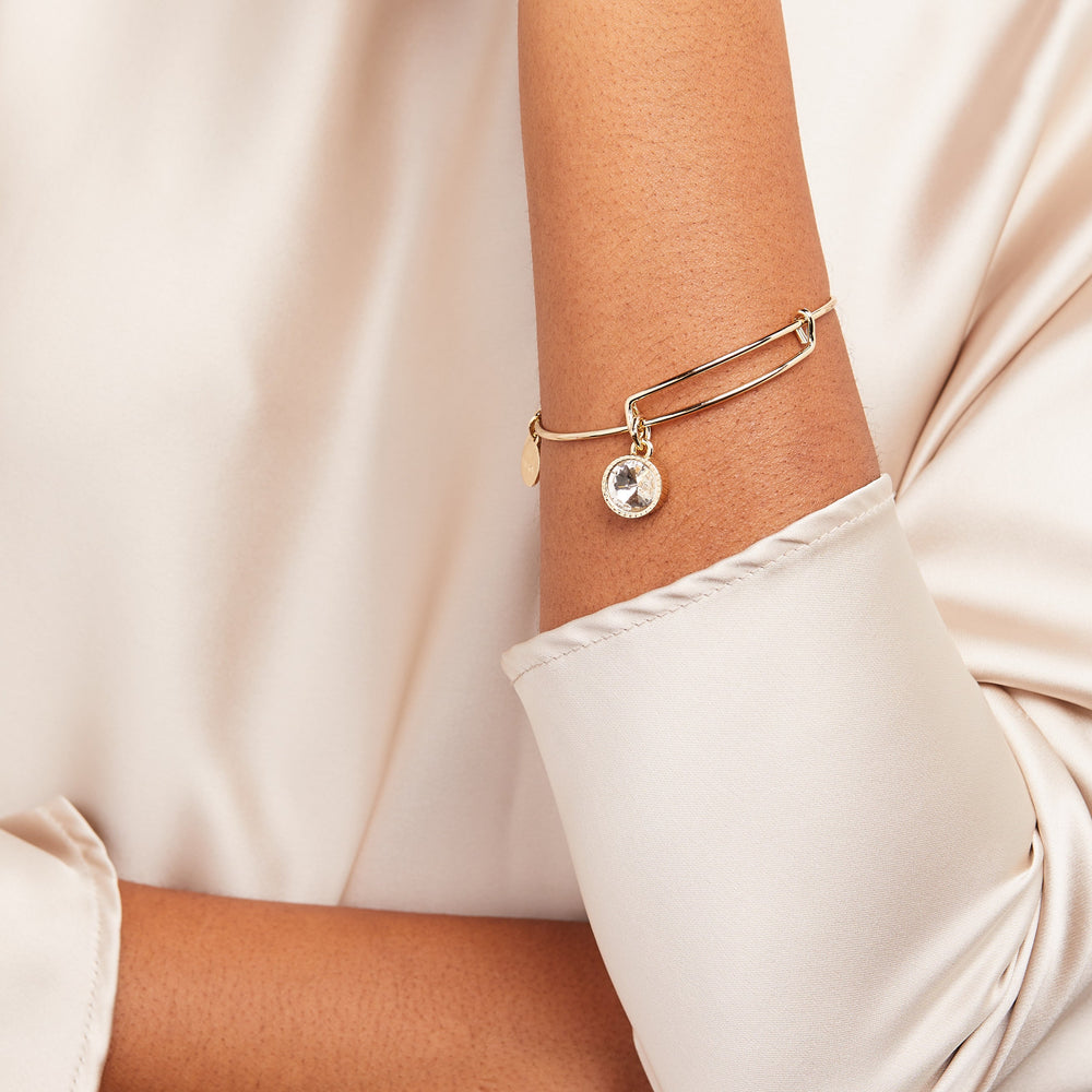 Clear Crystal April Birthstone Charm Bangle Gold | Alex and Ani
