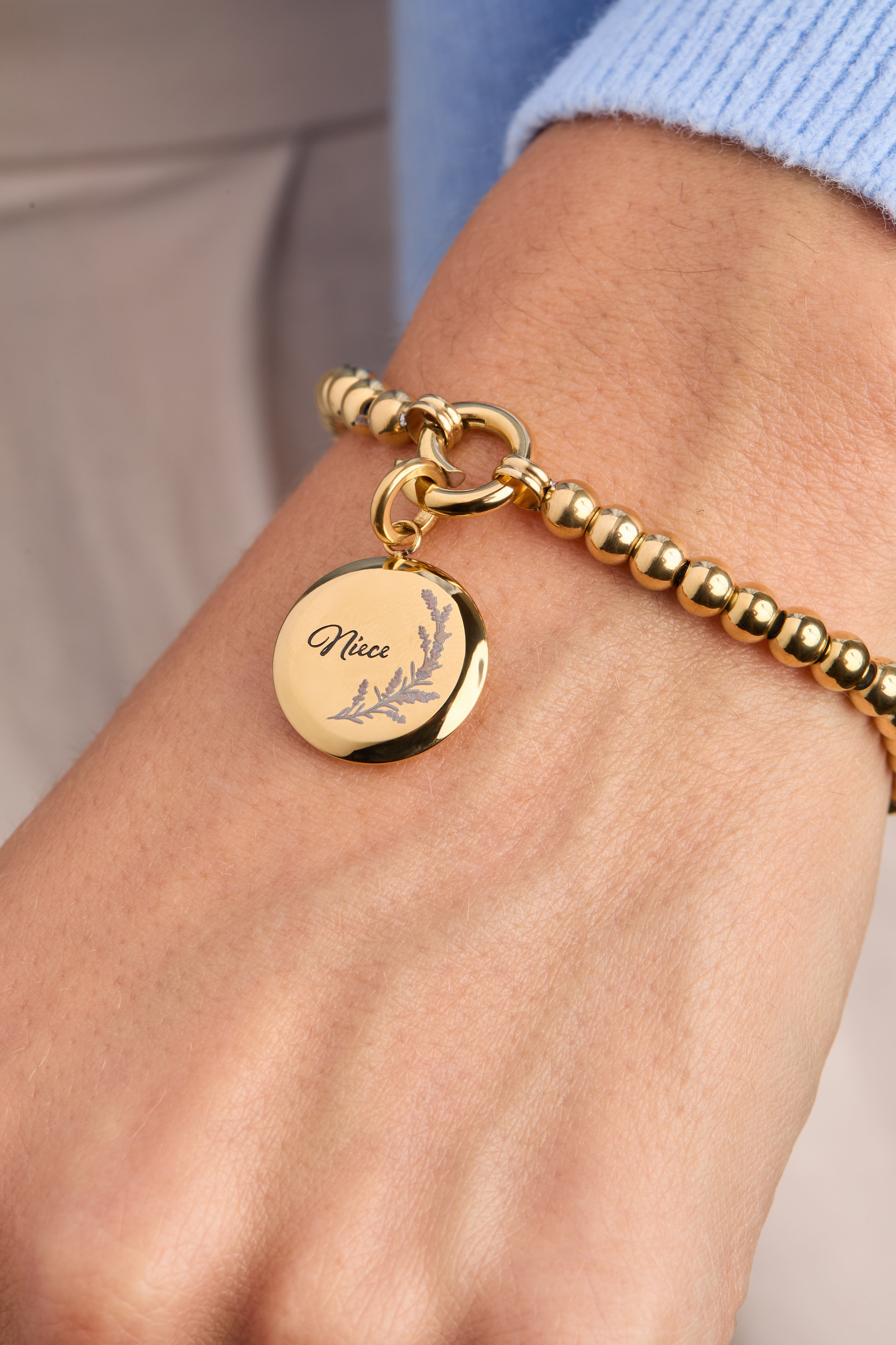 Niece Lavender Disc Charm Stainless Steel Gold | Alex and Ani