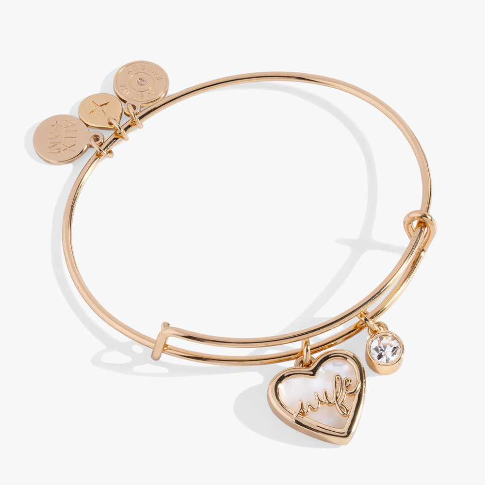 Mother of Pearl Wife Heart Bangle – Elegant Bridal or Anniversary Jewelry Gold | Alex and Ani