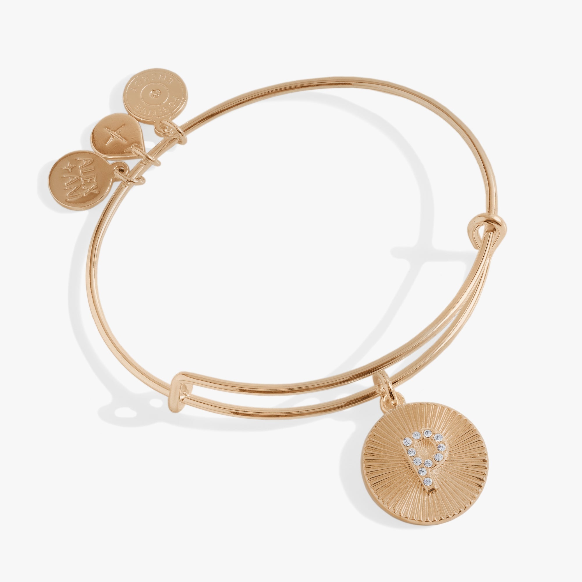 Pave Starburst Texture Initial Bangle P Gold | Alex and Ani