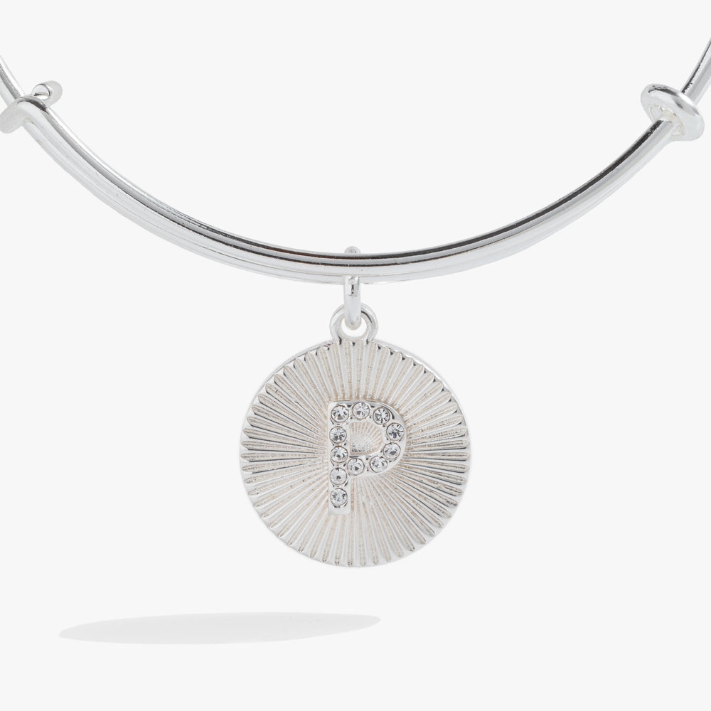 Pave Starburst Texture Initial Bangle P Gold | Alex and Ani
