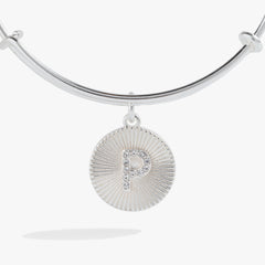 Pave Starburst Texture Initial Bangle P Gold | Alex and Ani