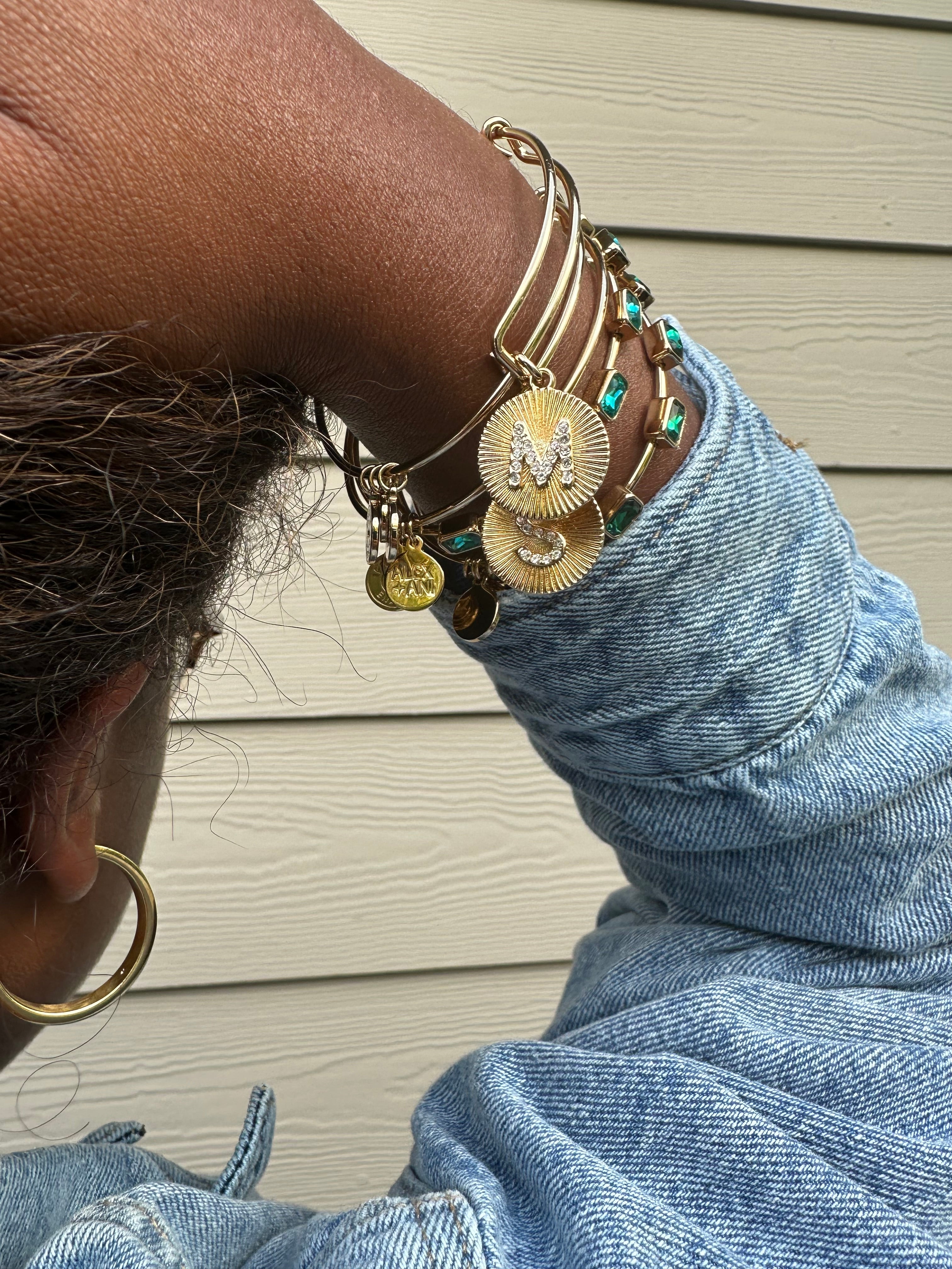 Pave Starburst Texture Initial Bangle S Gold | Alex and Ani