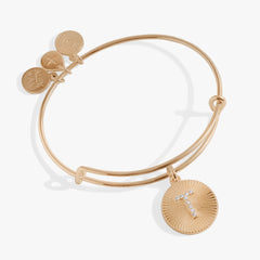 Pave Starburst Texture Initial Bangle T Gold | Alex and Ani