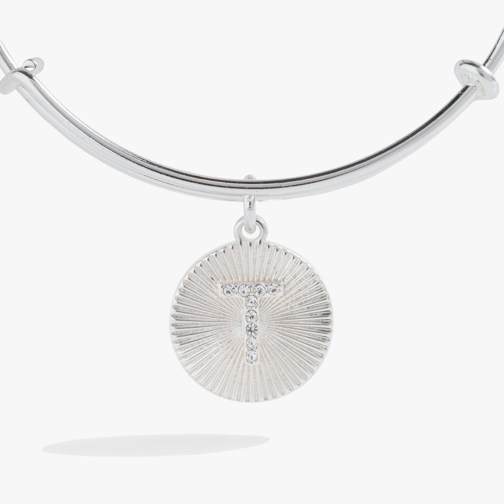 Pave Starburst Texture Initial Bangle T Gold | Alex and Ani
