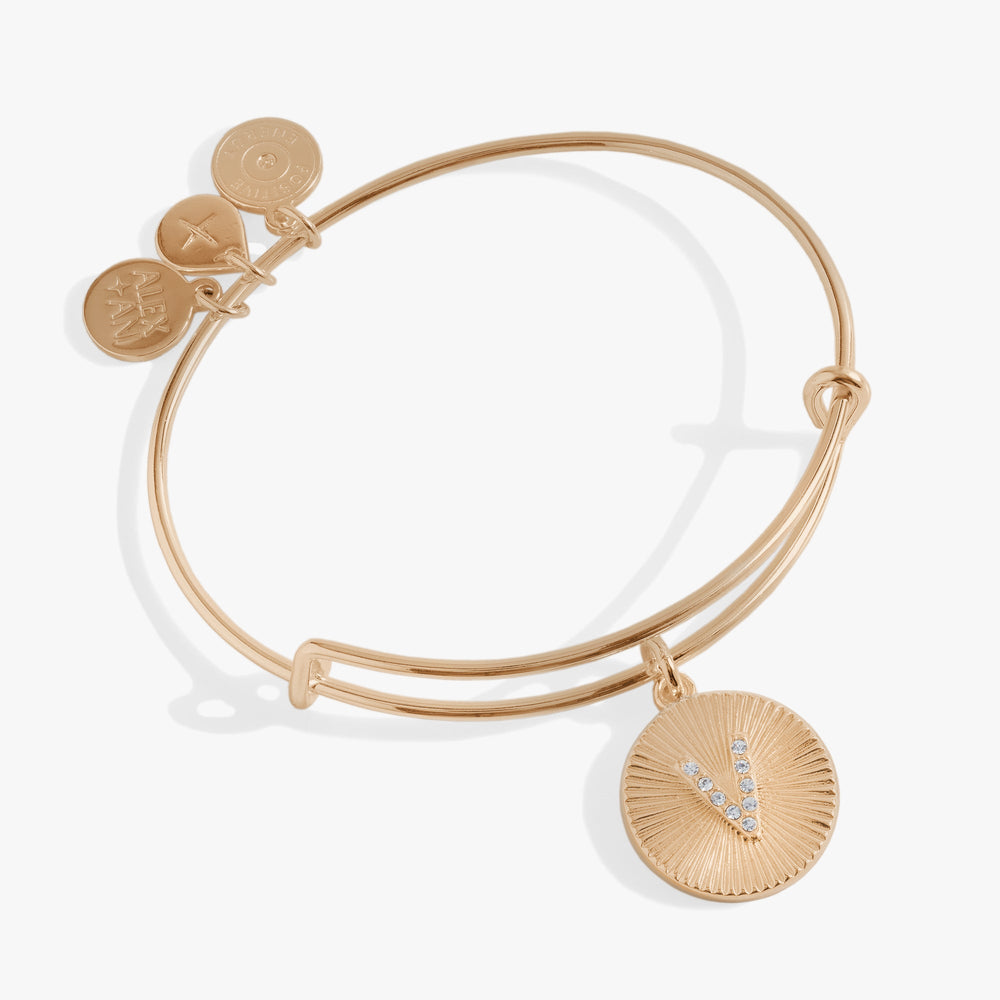 Pave Starburst Texture Initial Bangle V Gold | Alex and Ani