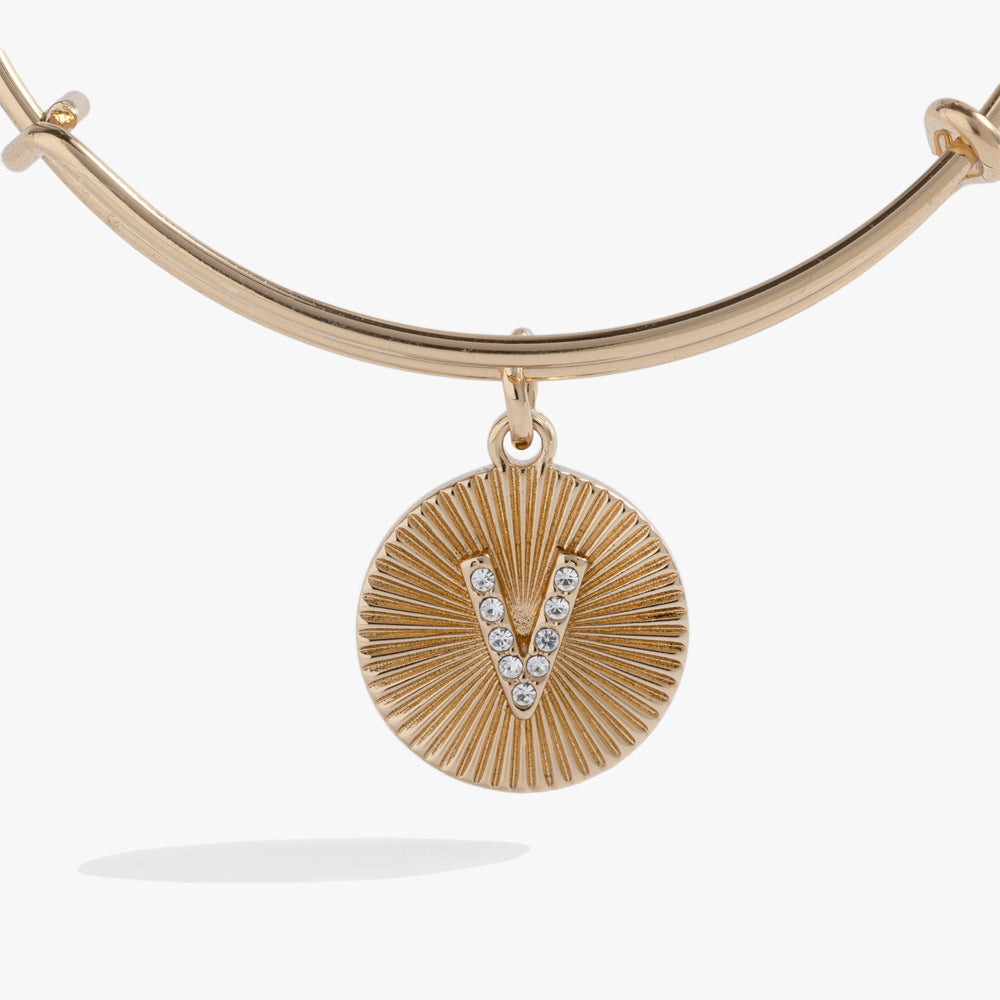 Pave Starburst Texture Initial Bangle V Gold | Alex and Ani