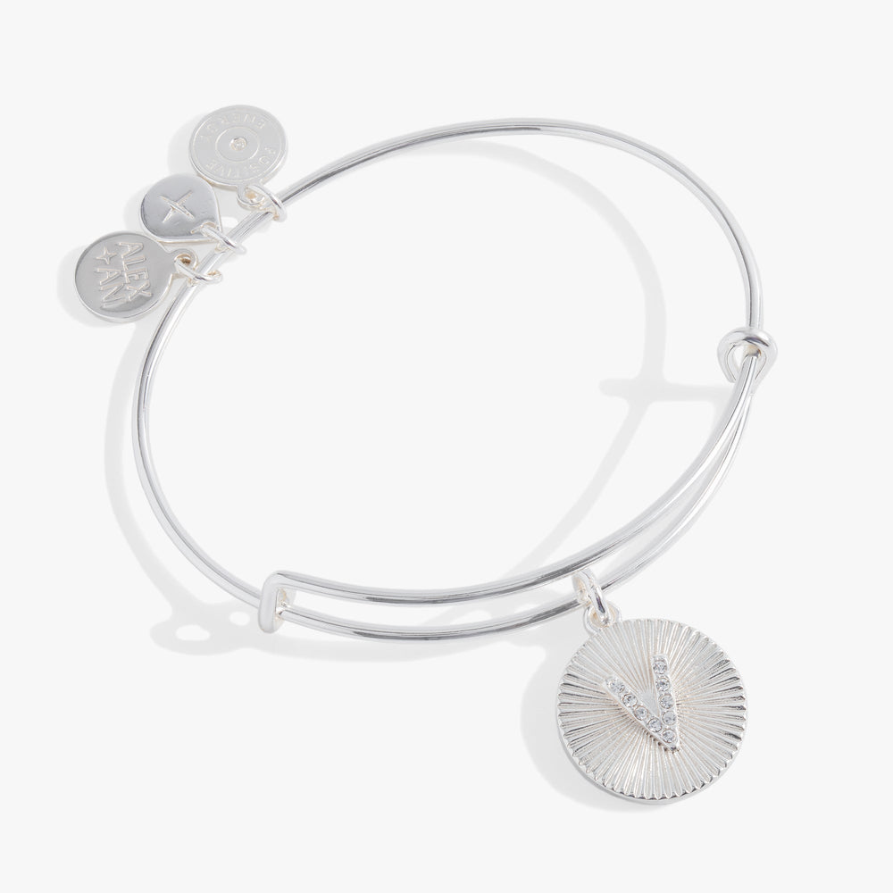 Pave Starburst Texture Initial Bangle V Gold | Alex and Ani