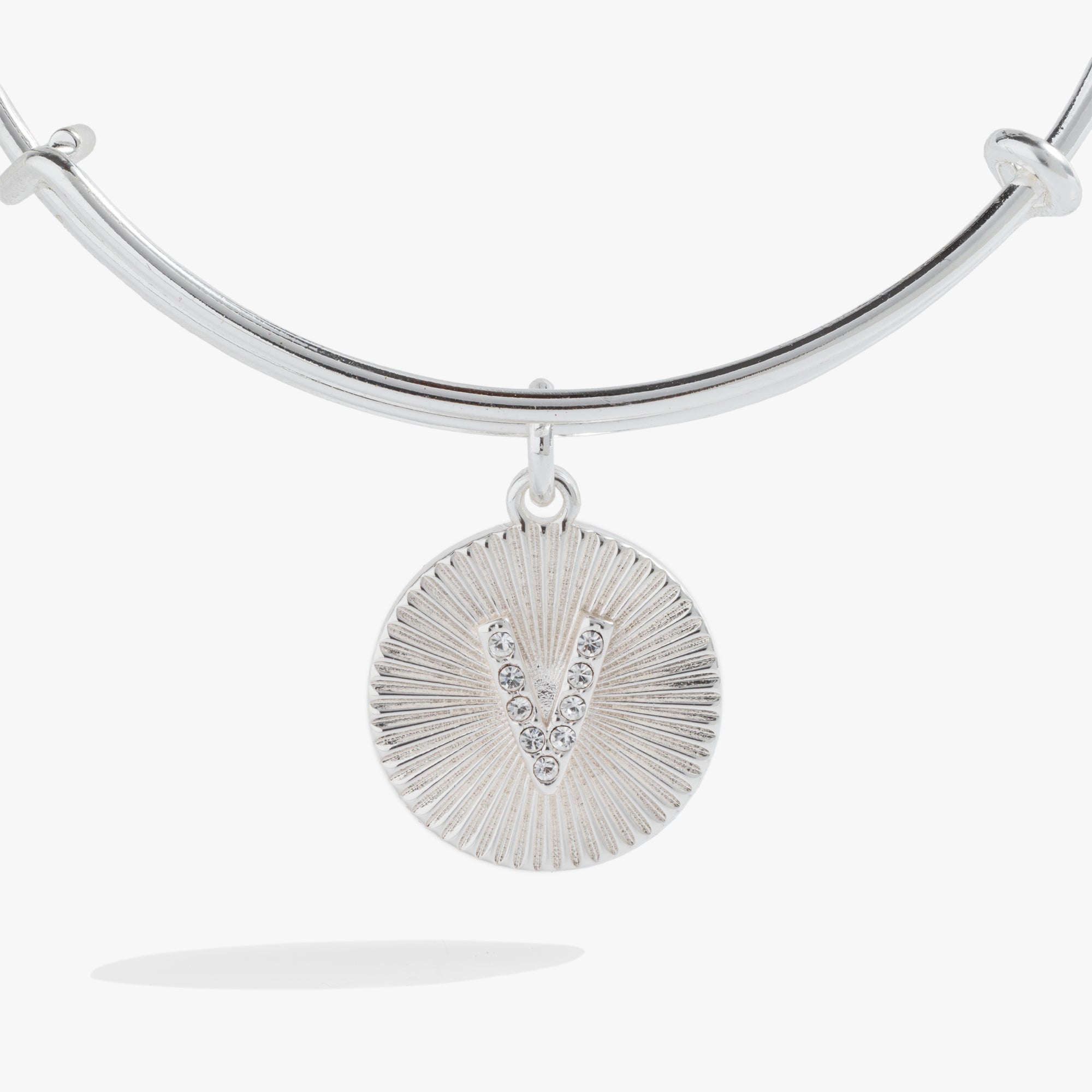 Pave Starburst Texture Initial Bangle V Gold | Alex and Ani