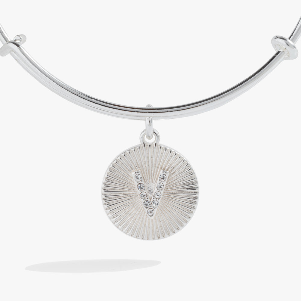 Pave Starburst Texture Initial Bangle V Gold | Alex and Ani