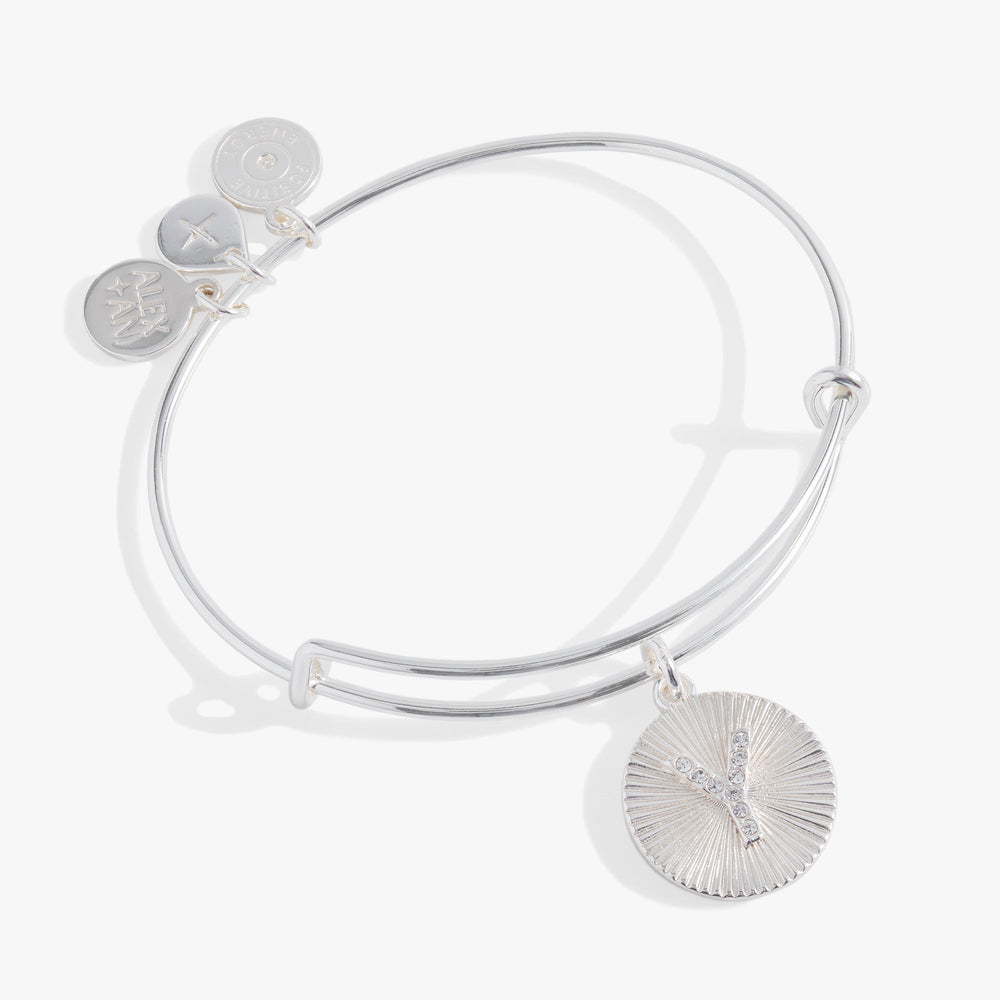 Pave Starburst Texture Initial Bangle Y Gold | Alex and Ani