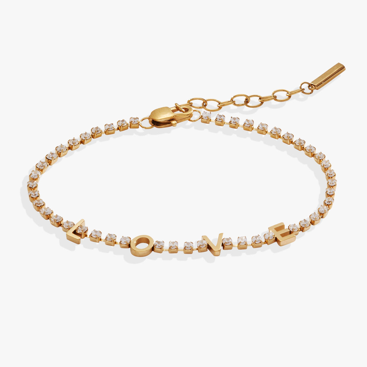 “Love” Tennis Bracelet Stainless Steel Gold | Alex and Ani