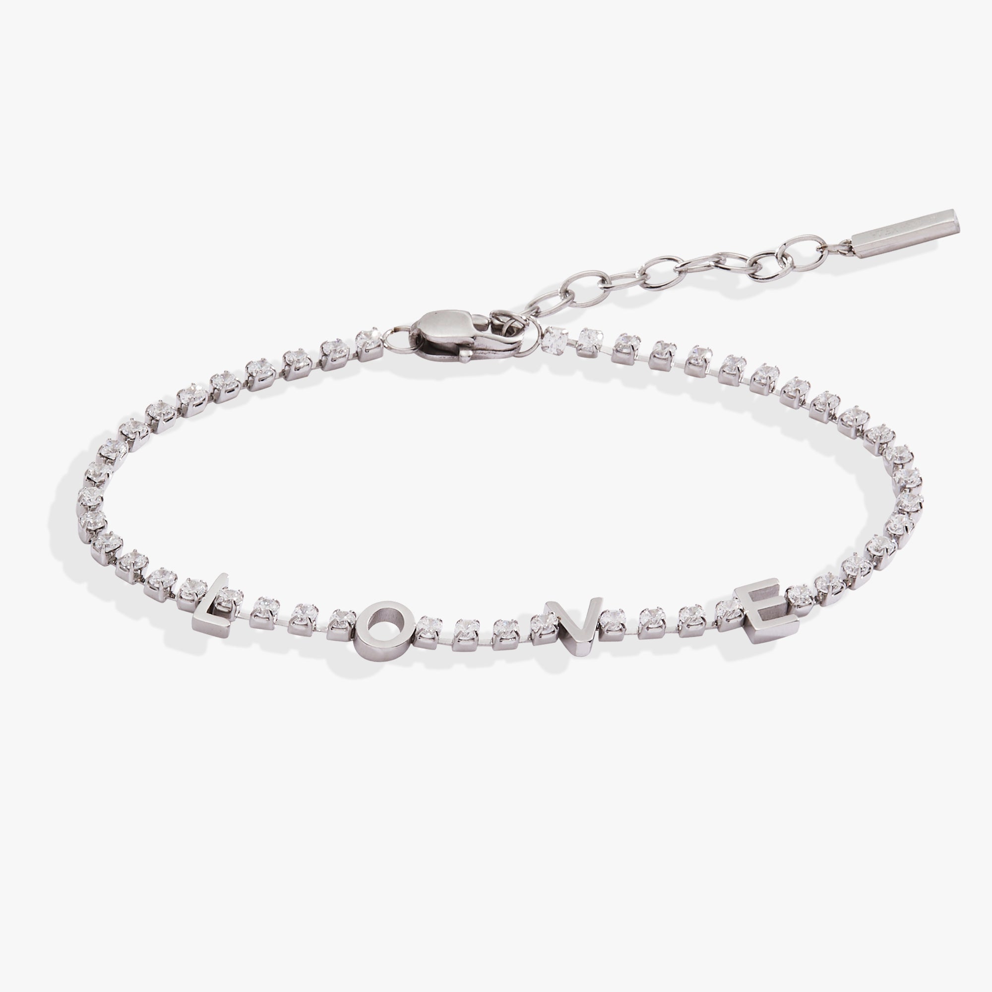“Love” Tennis Bracelet Stainless Steel Gold | Alex and Ani