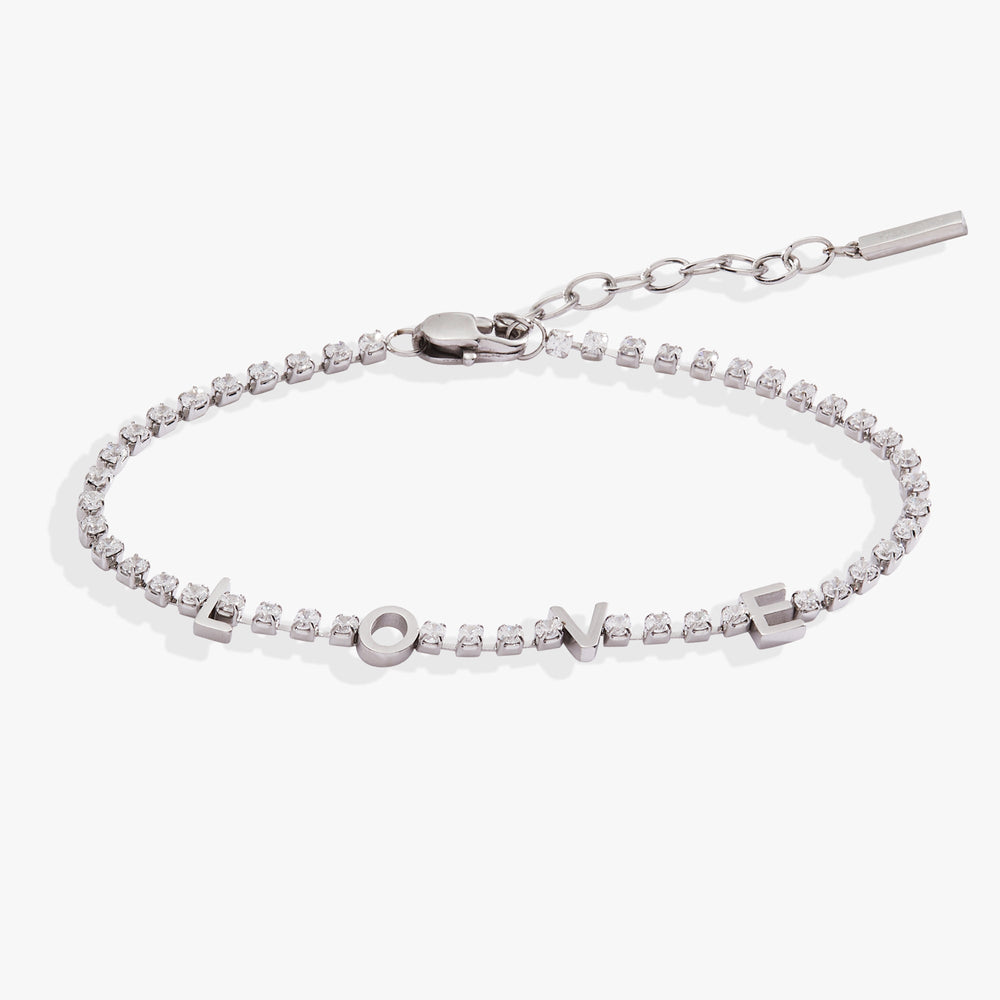 “Love” Tennis Bracelet Stainless Steel Gold | Alex and Ani
