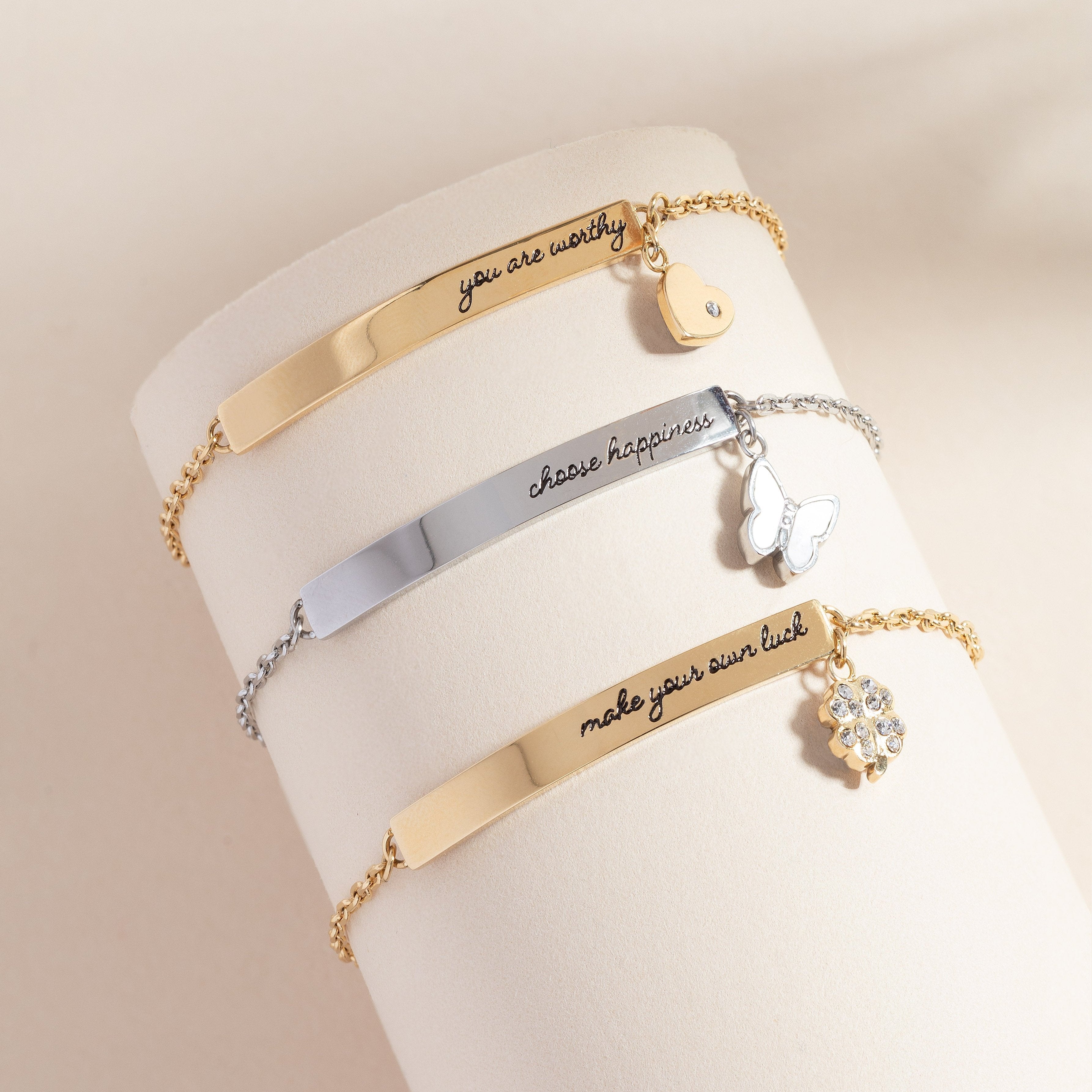 “You Are Worthy” Inline Bracelet Stainless Steel Gold | Alex and Ani